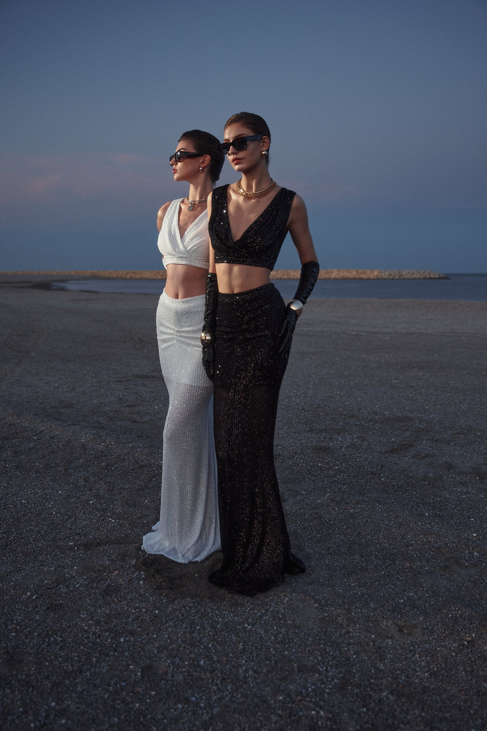 Sequin v-neck top in black