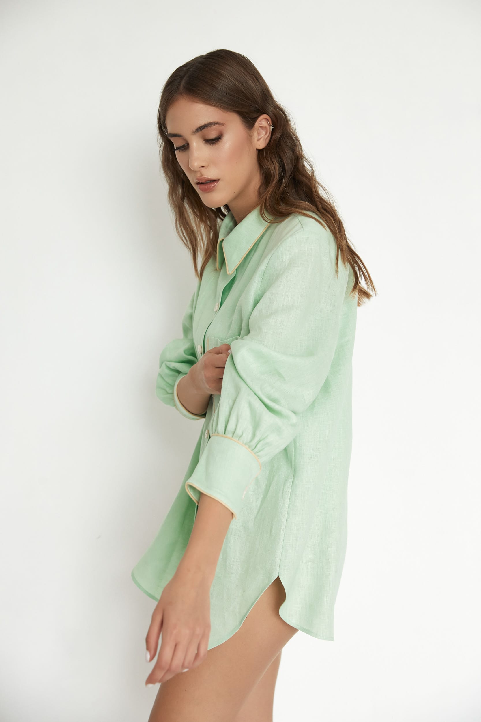 Oversized linen shirt in mint green