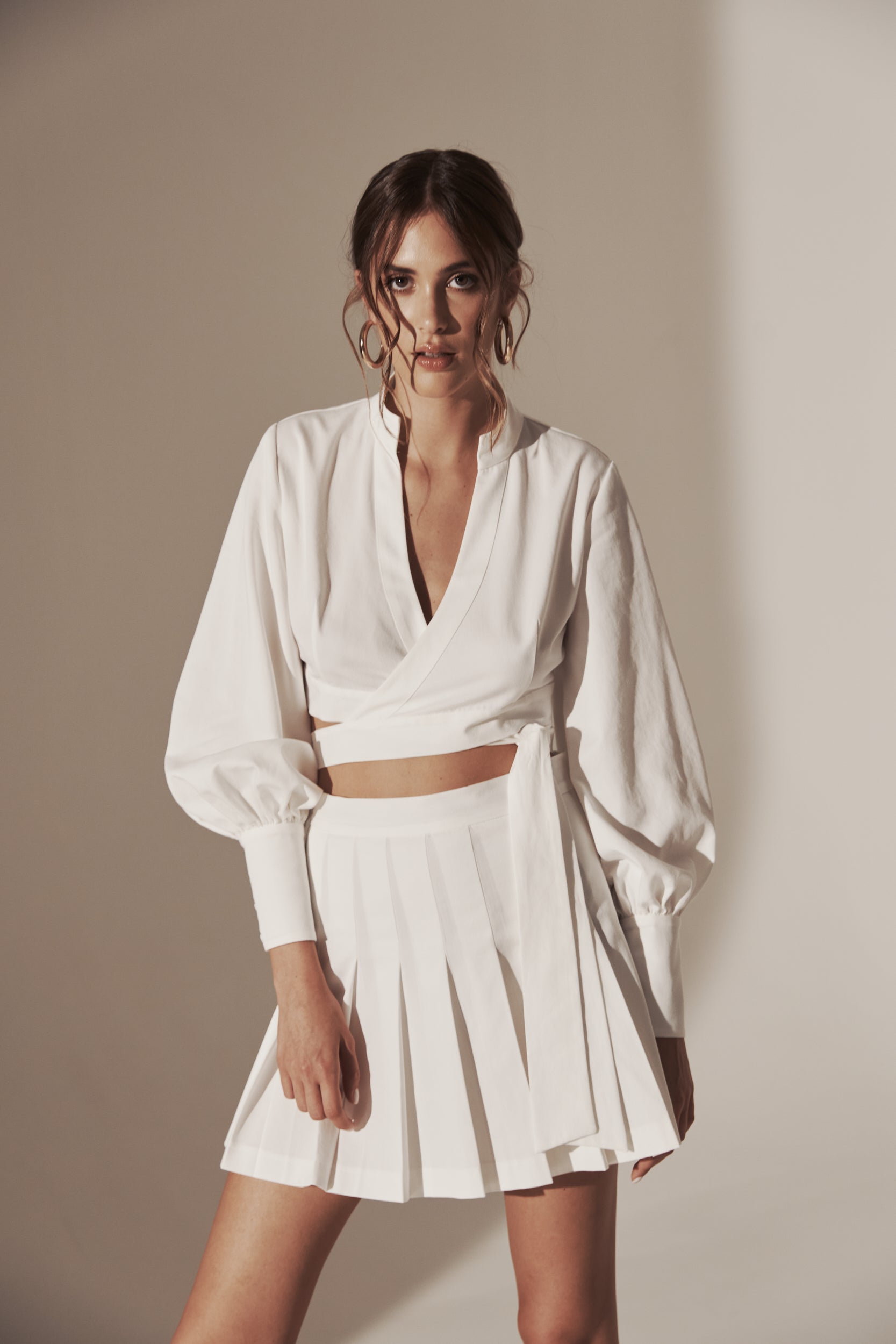 Wrap around crisp cotton blouse in white