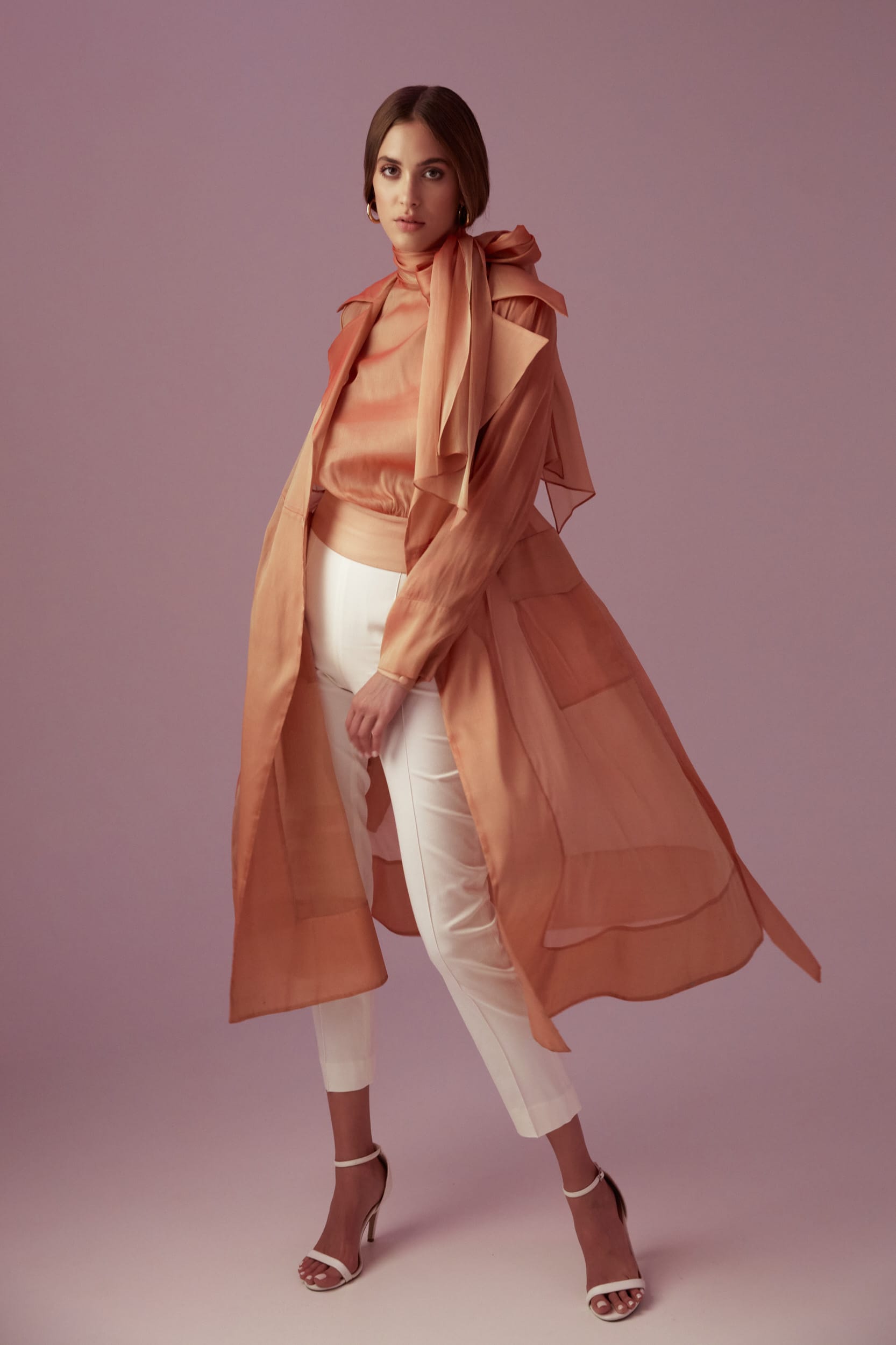 See Through Orange Organza Trench Coat