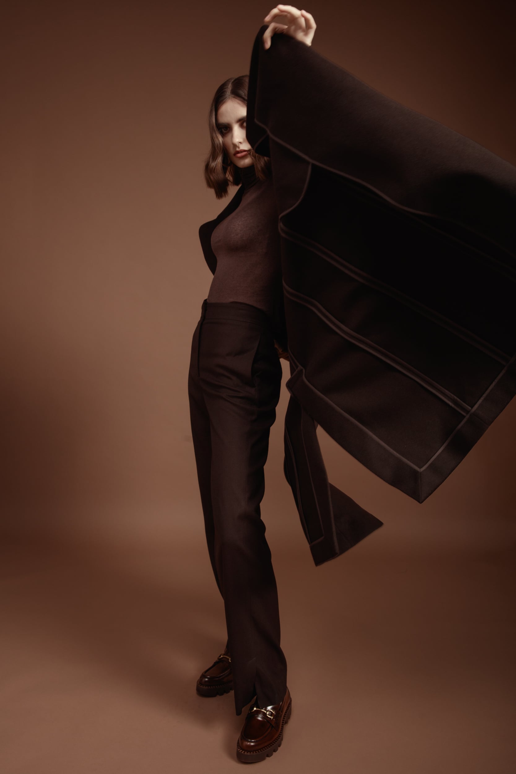 Statement Trench Coat in Chocolate Brown Wool and Cashmere