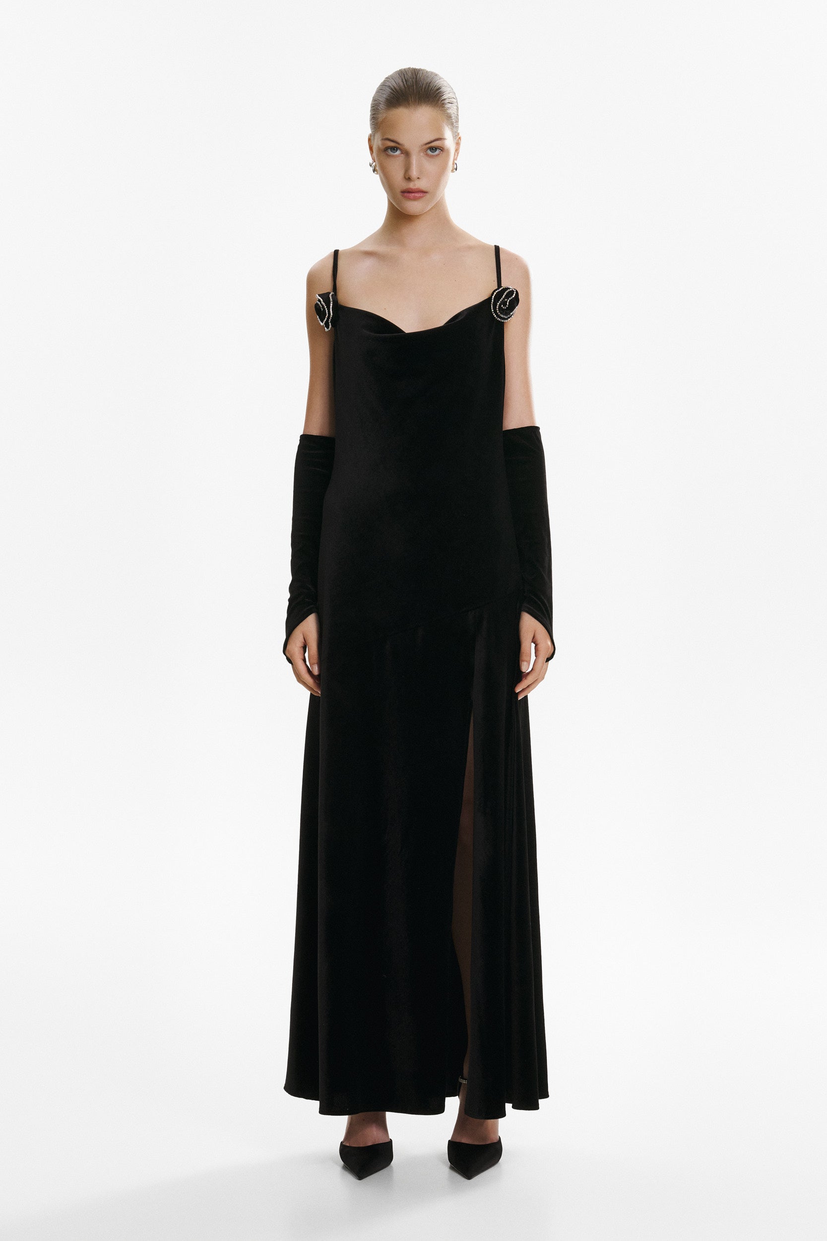 Black velvet maxi dress