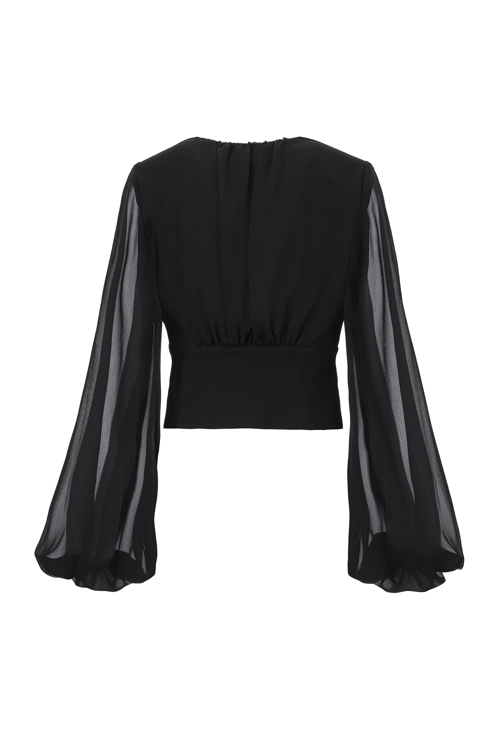 Ample-sleeve georgette silk top in black