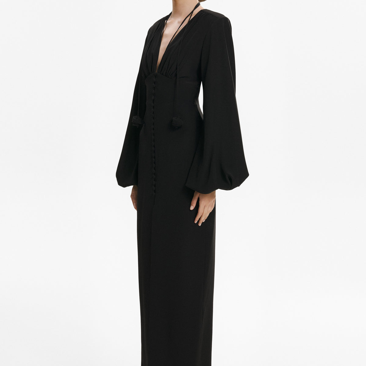 Ample-sleeve maxi silk dress in Black 42