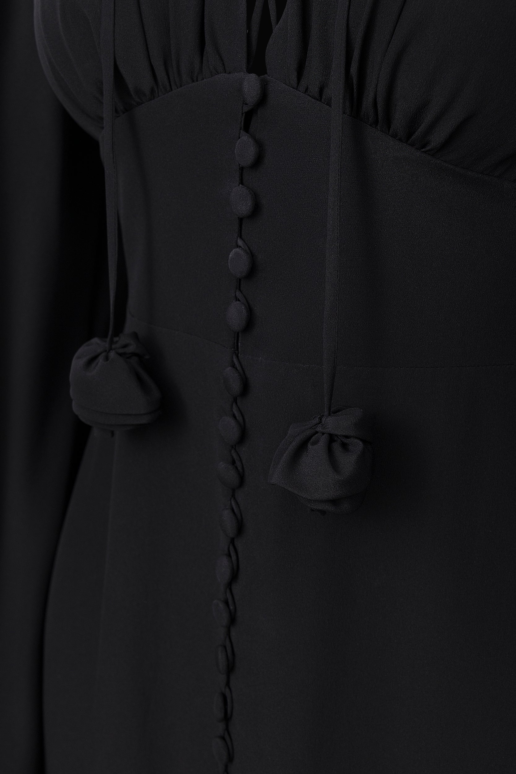 Ample-sleeve maxi silk dress in black