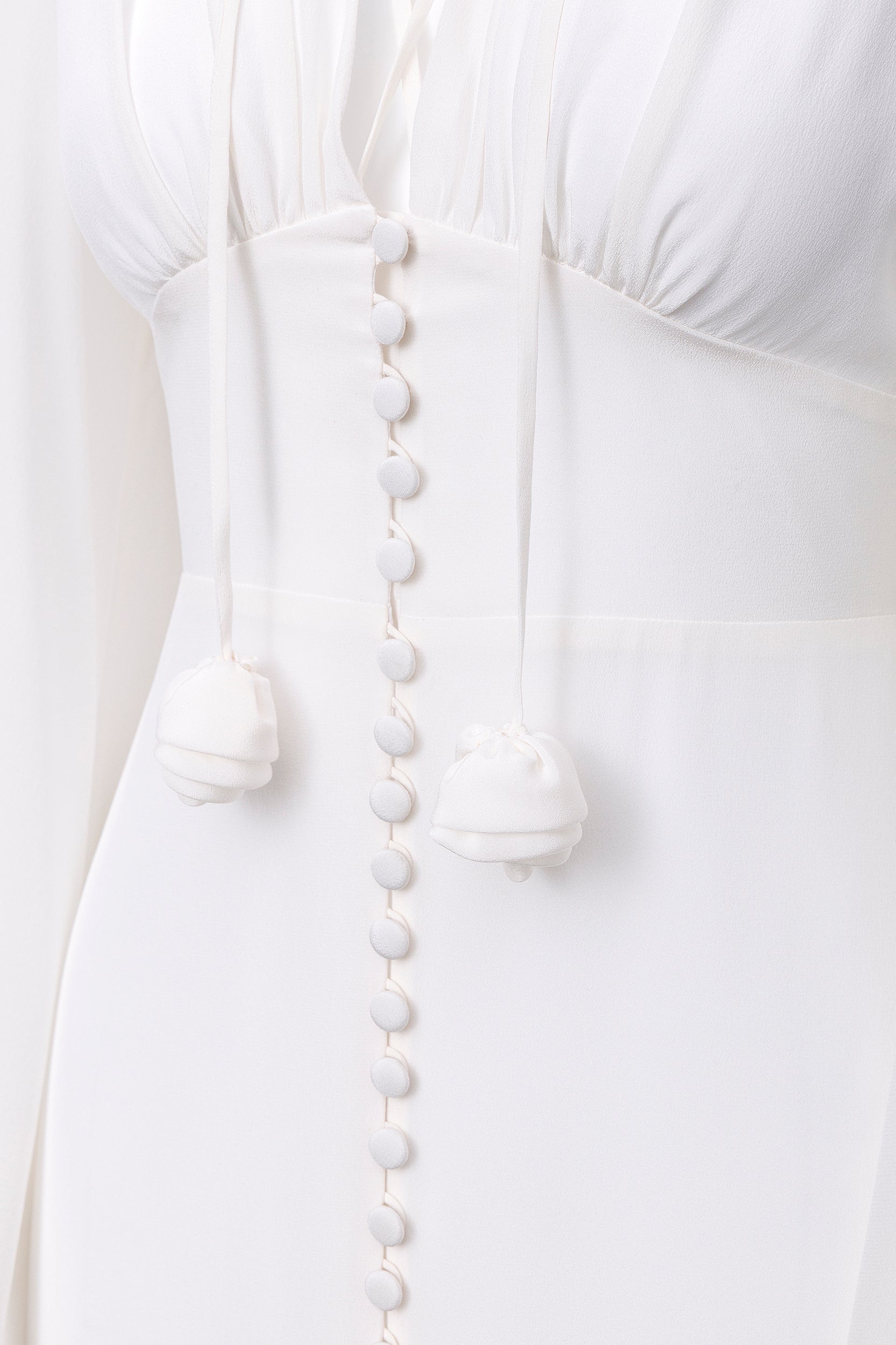 Ample-sleeve maxi silk dress in white