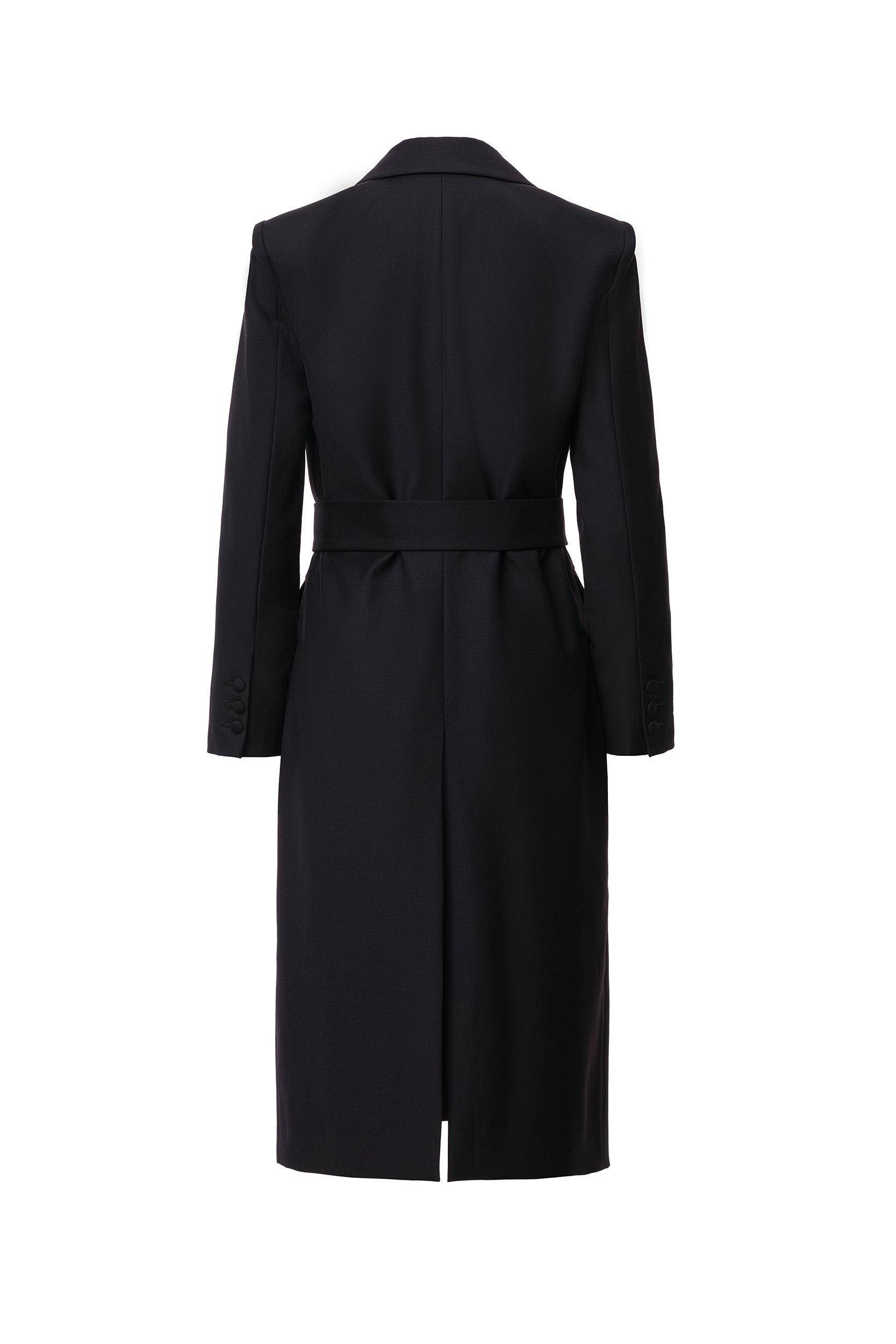 Belted midi trench coat in black