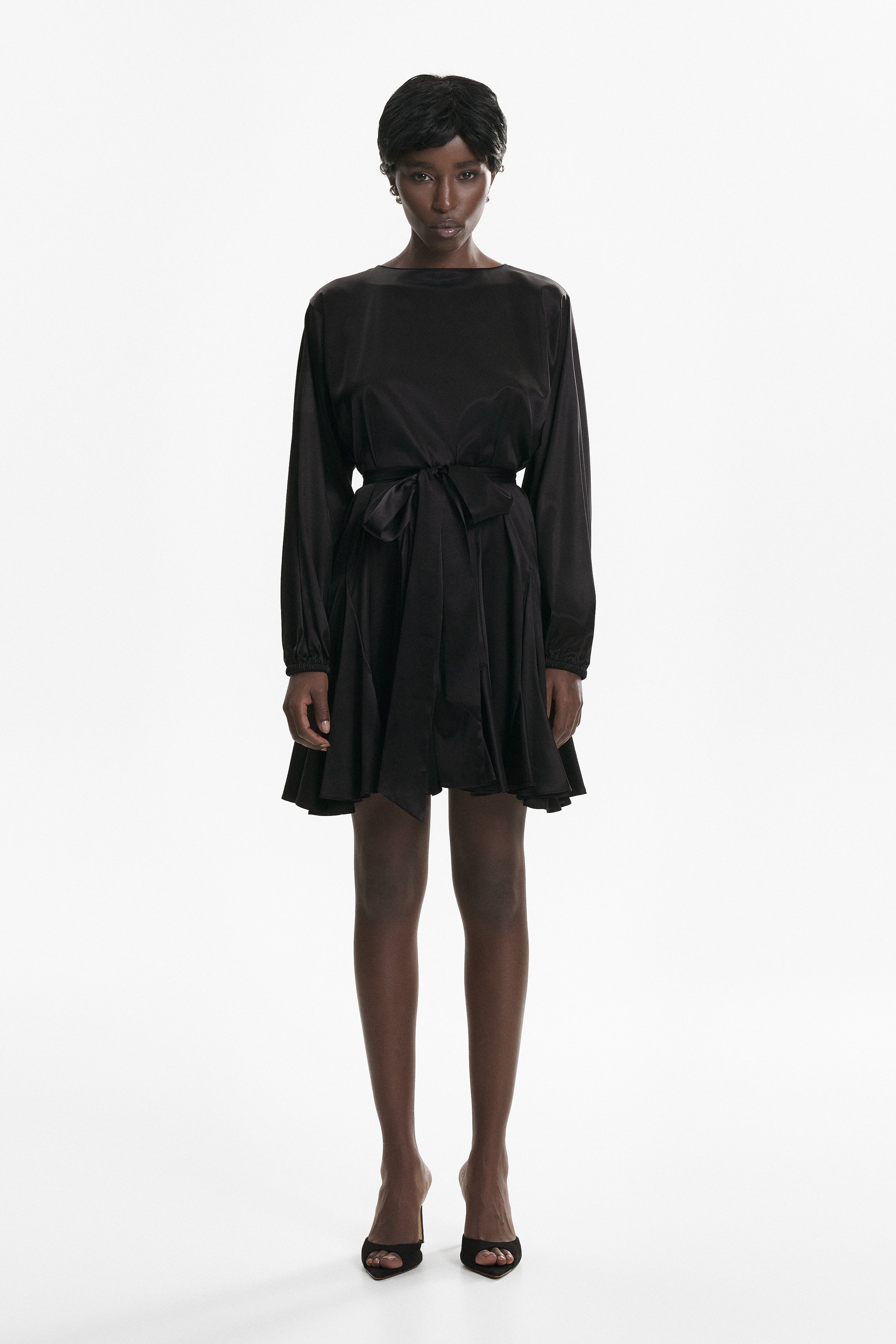 Black asymmetric pure-silk mini dress