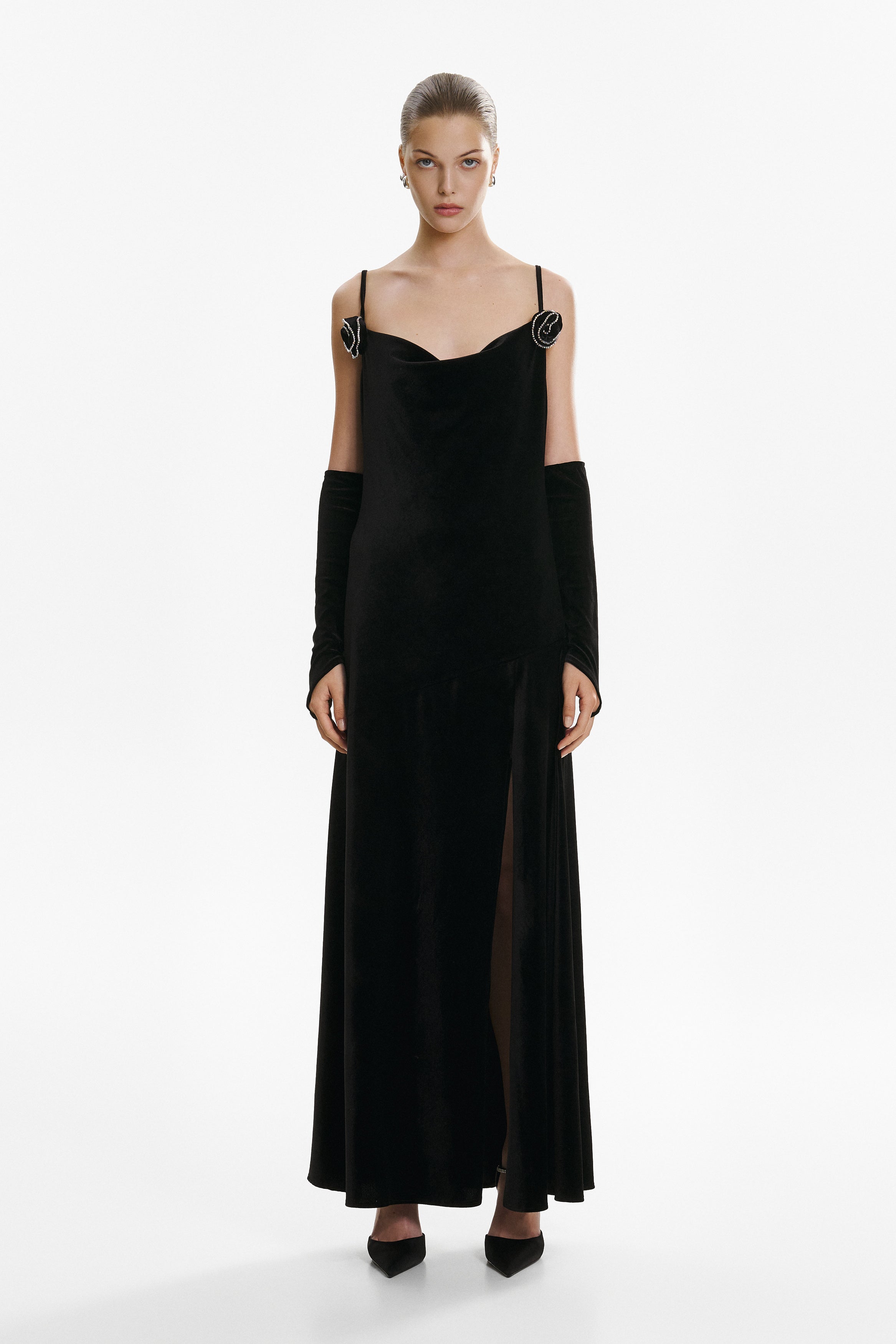 Black velvet maxi dress