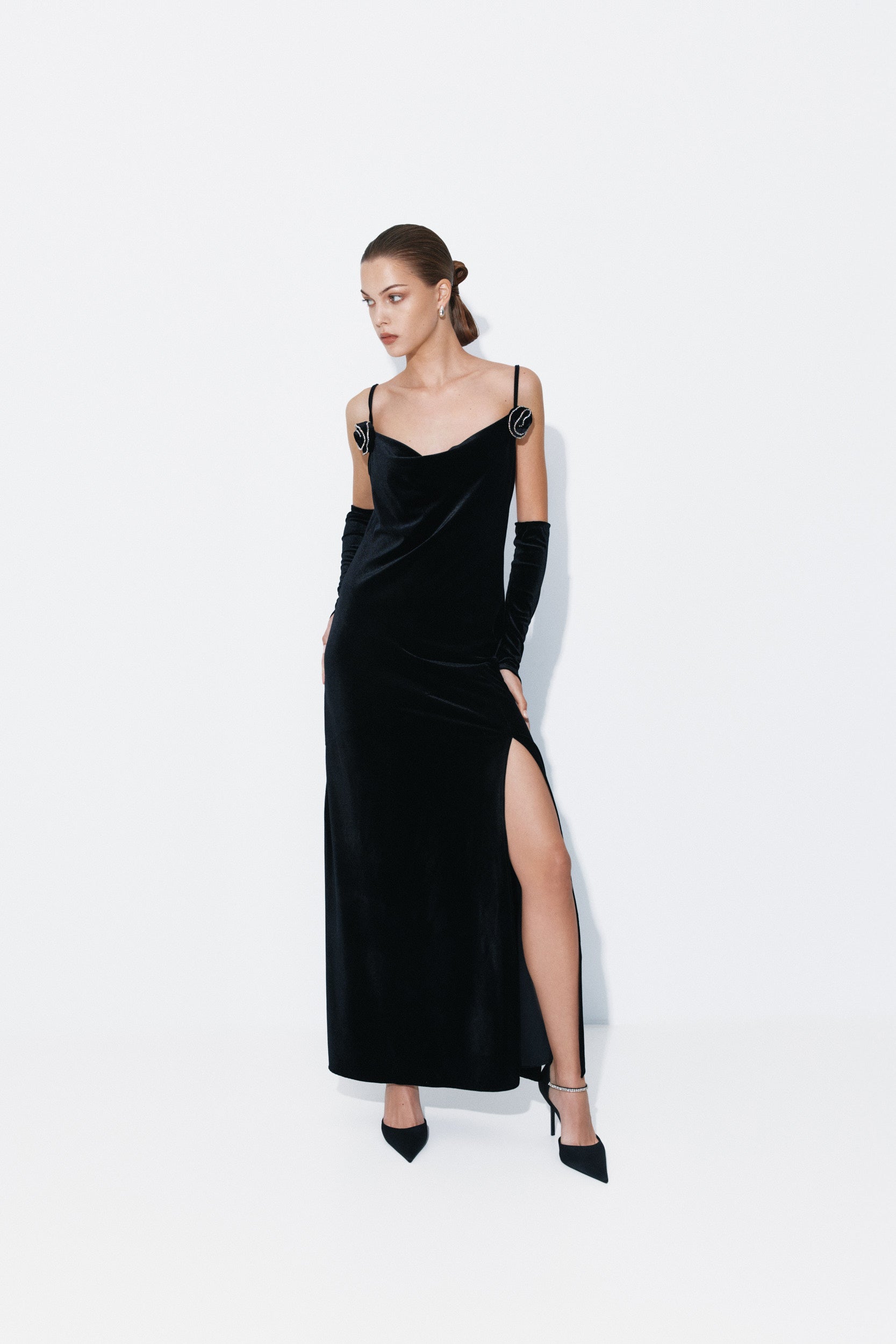 Black velvet maxi dress