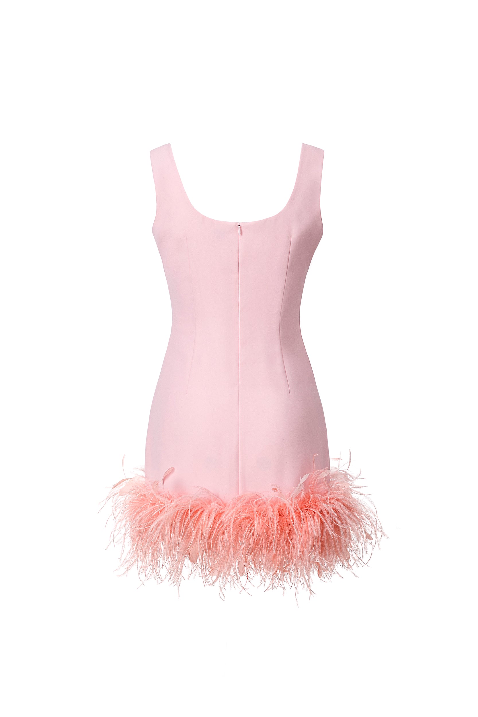 Feather-trimmed crepe mini dress in pink