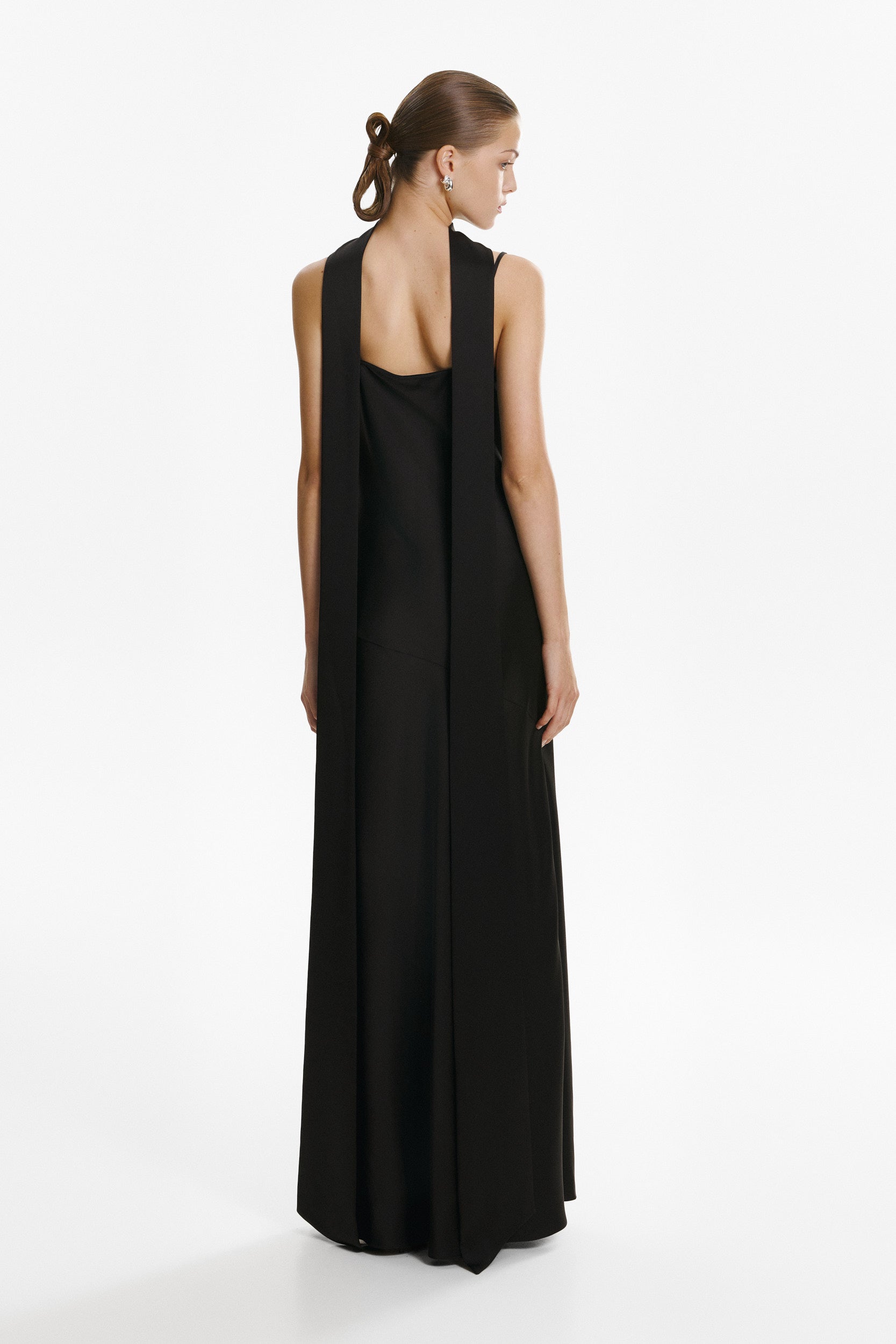 Floor-length satin dress in black