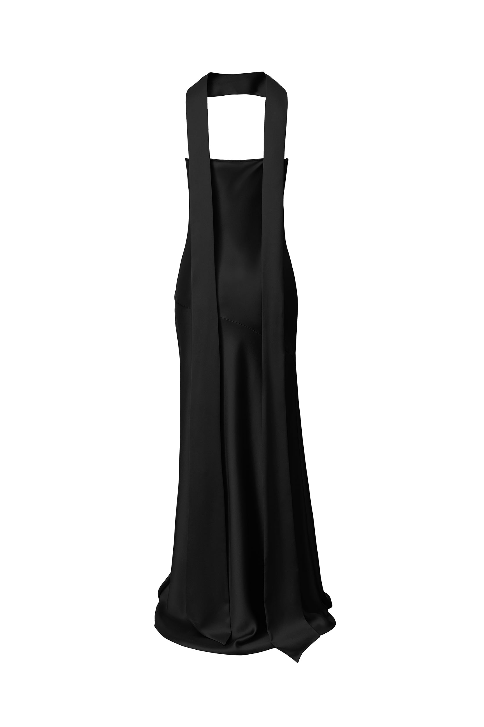 Floor-length satin dress in black
