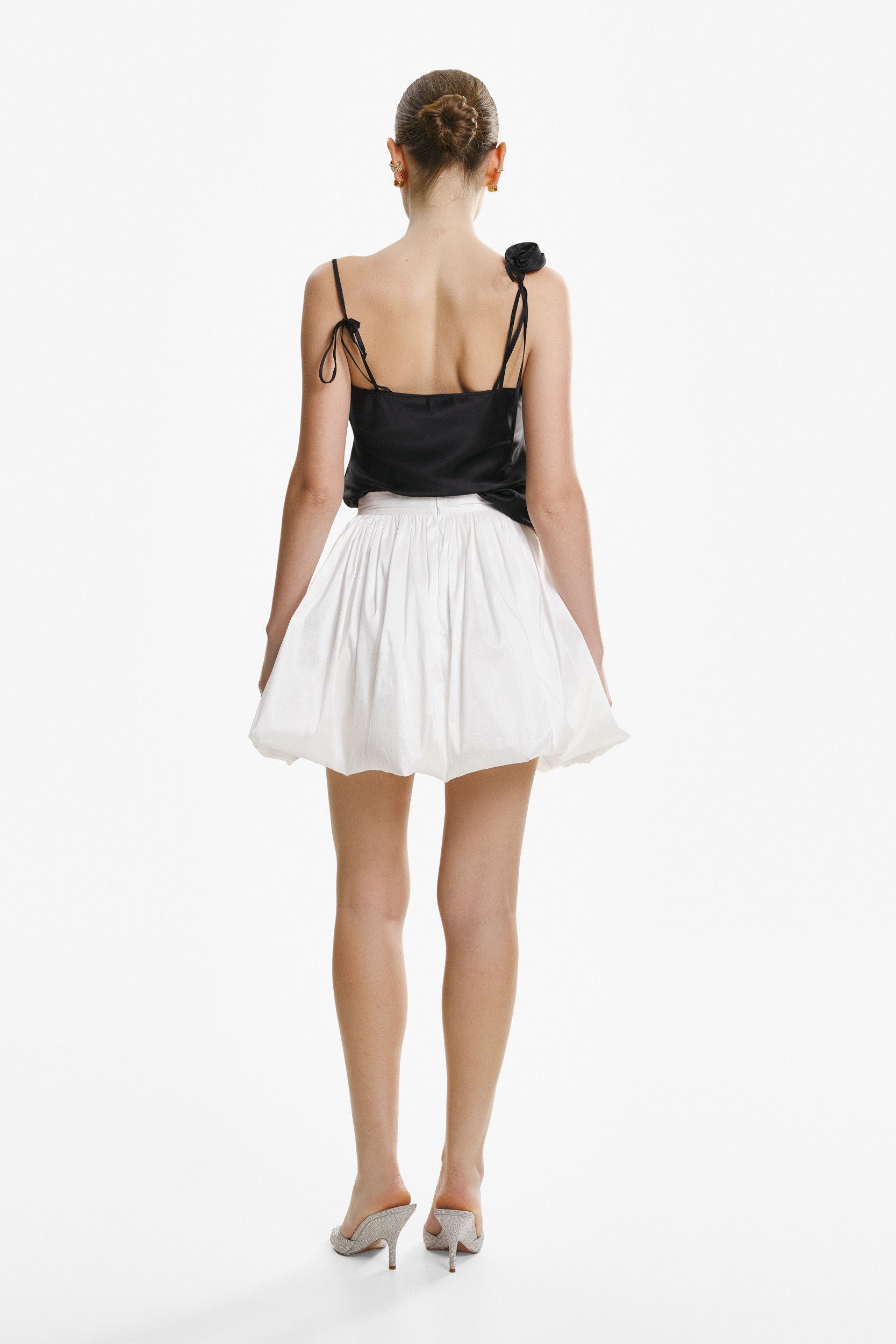 Mini bubble skirt in white taffeta