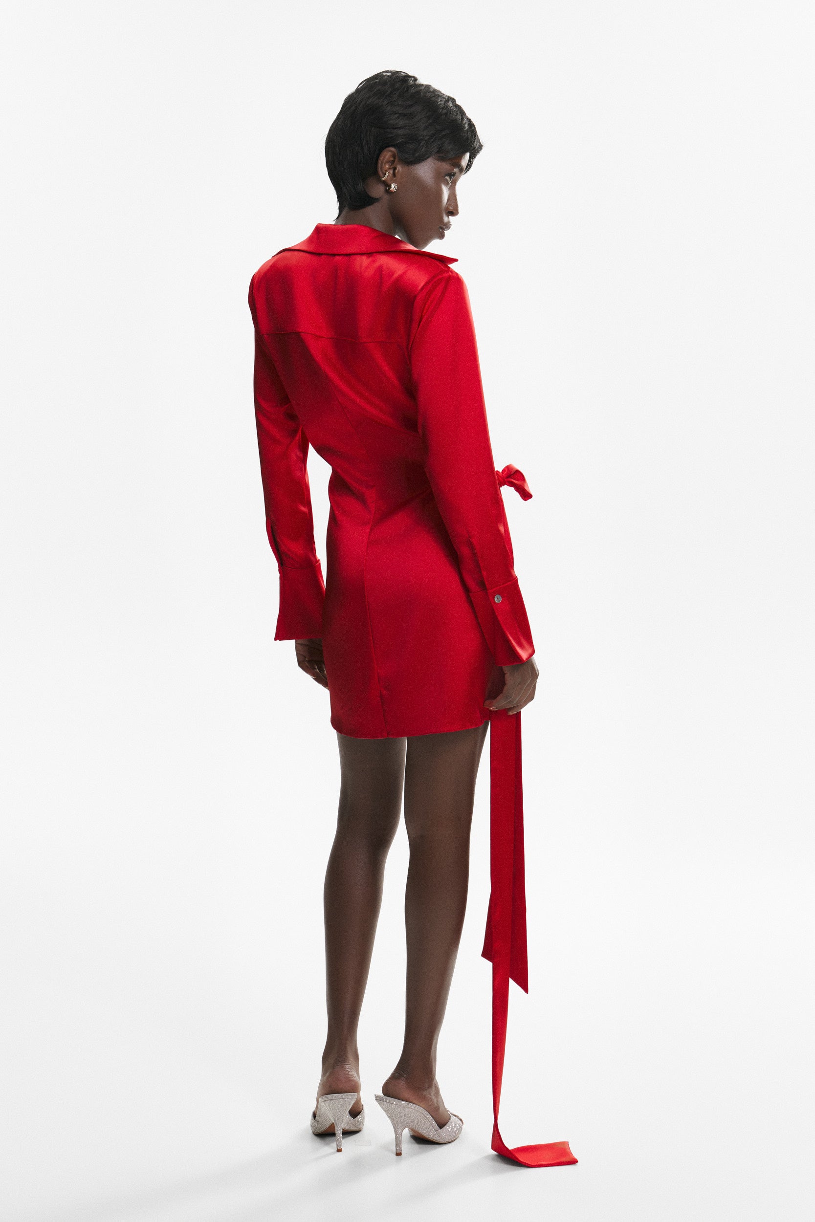 Red satin mini wrap dress