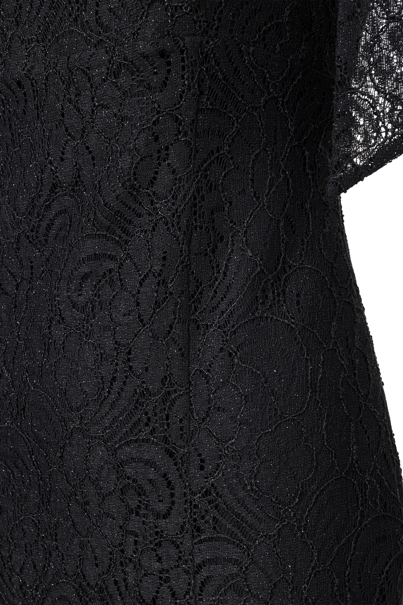 Ribbon-strap flared maxi dress in black lace