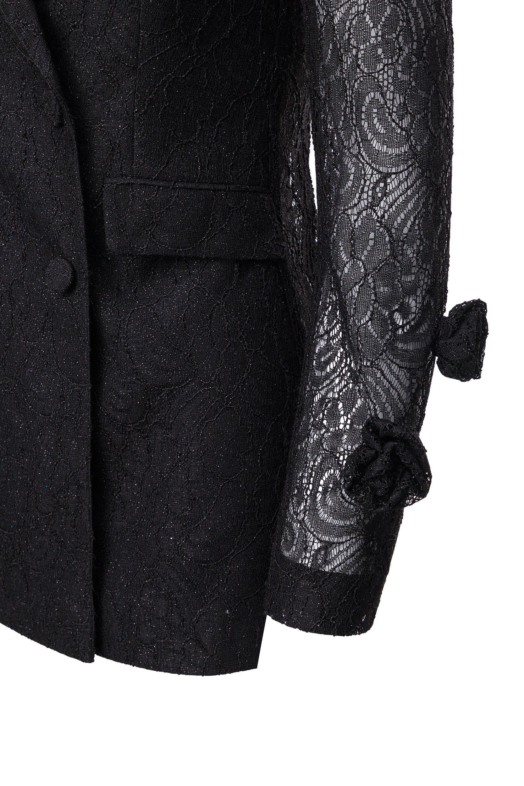 Rosette appliqué double-breasted blazer in black lace