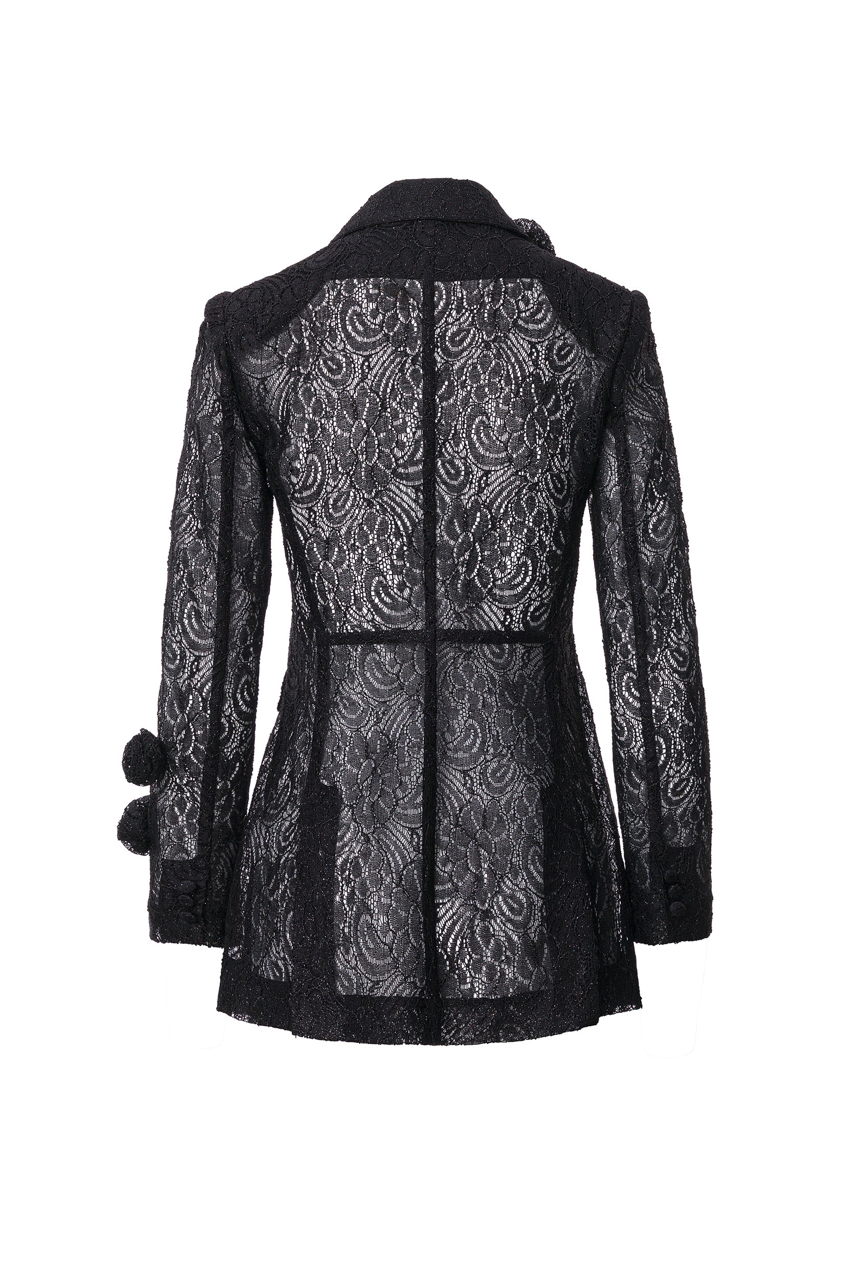 Rosette appliqué double-breasted blazer in black lace