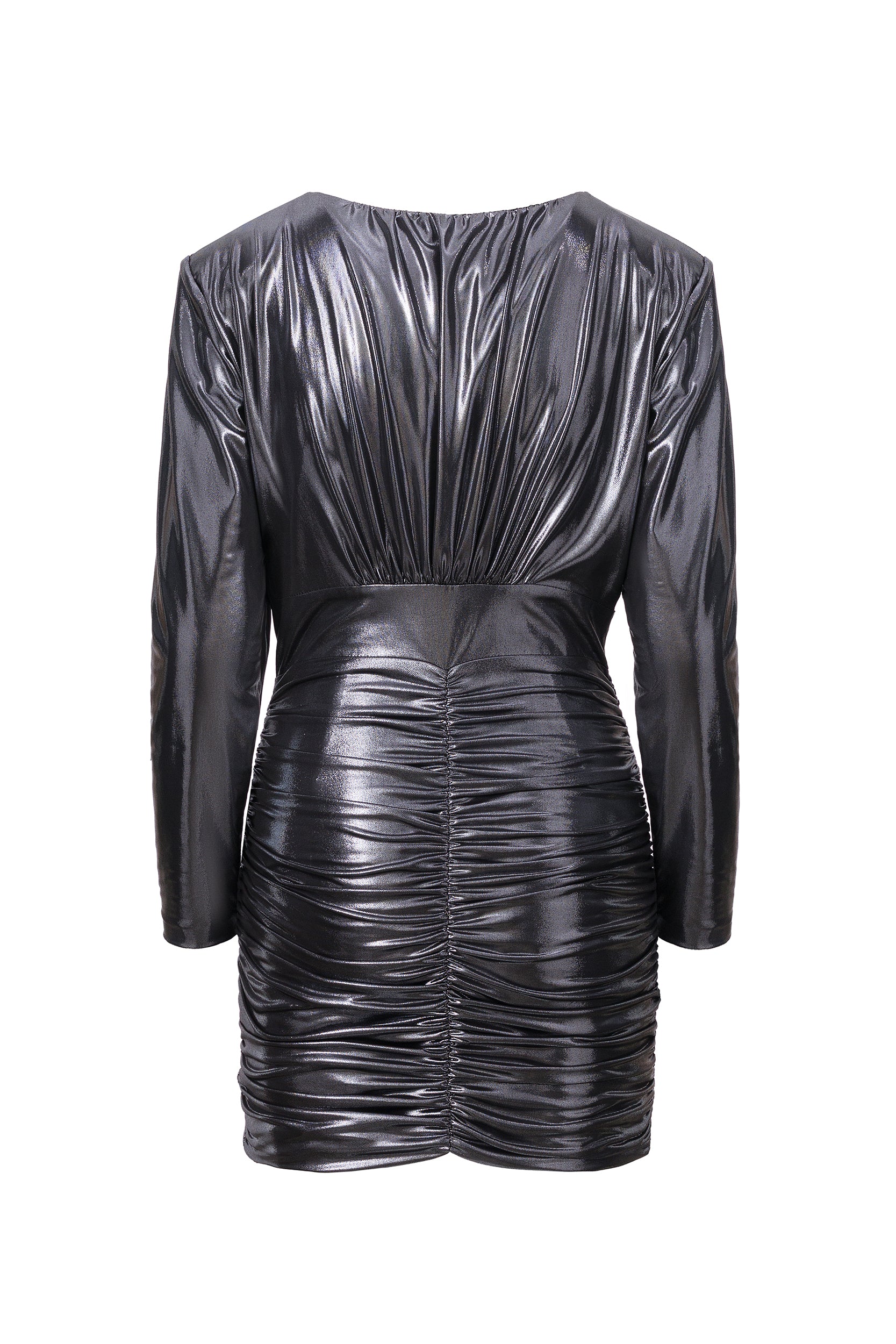 Ruched floral-appliqué metallic dress