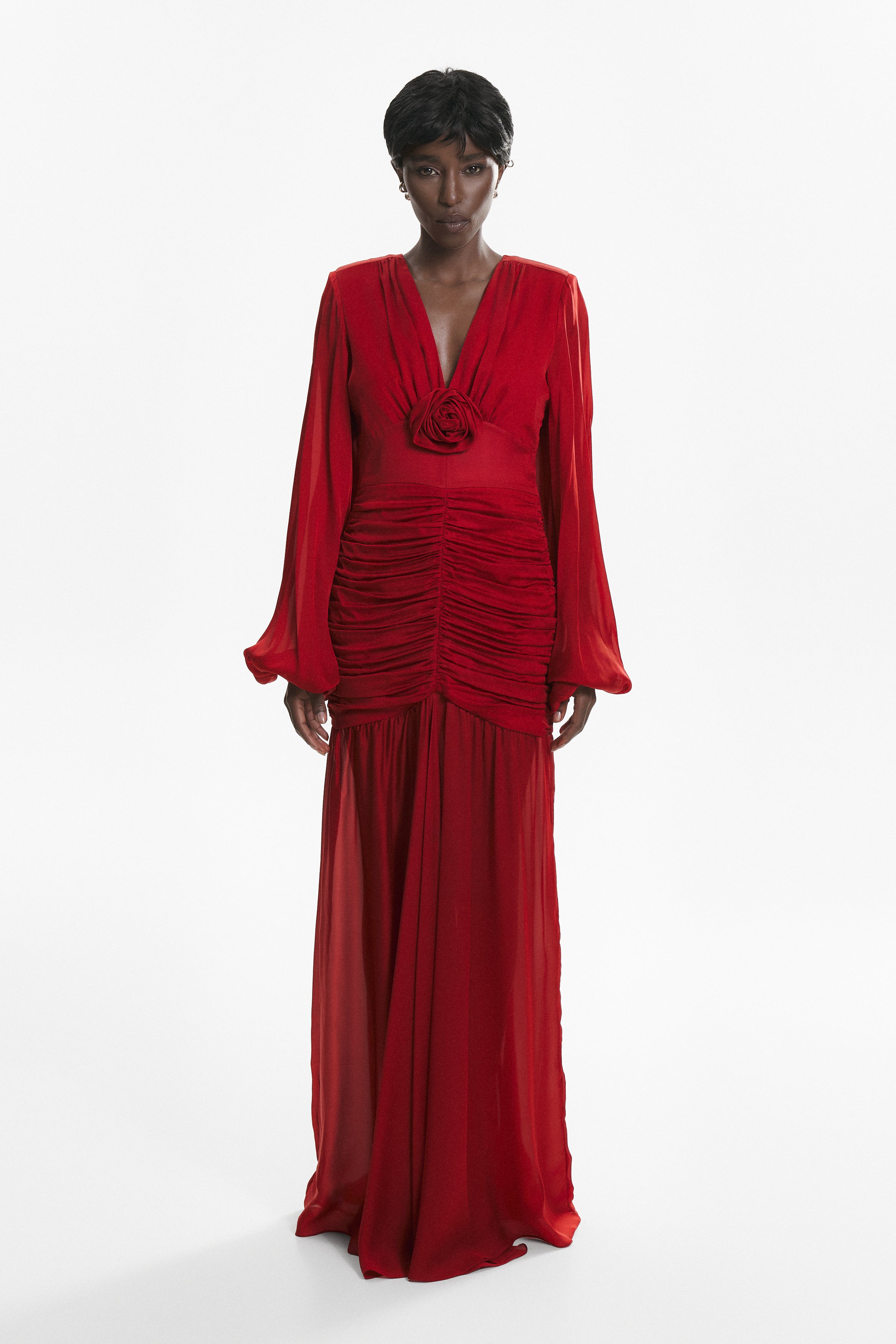 Ruched maxi dress in red