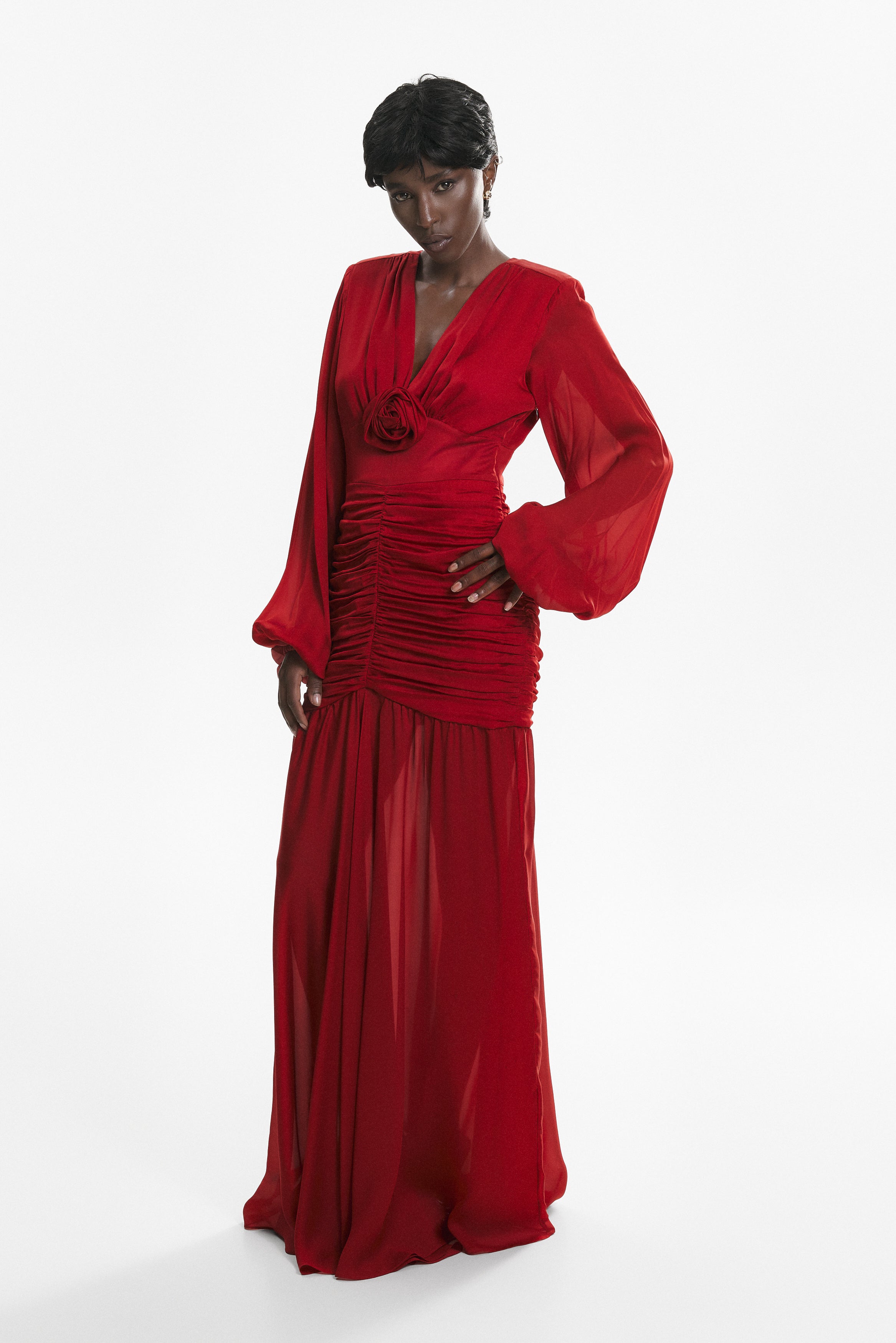 Ruched maxi dress in red
