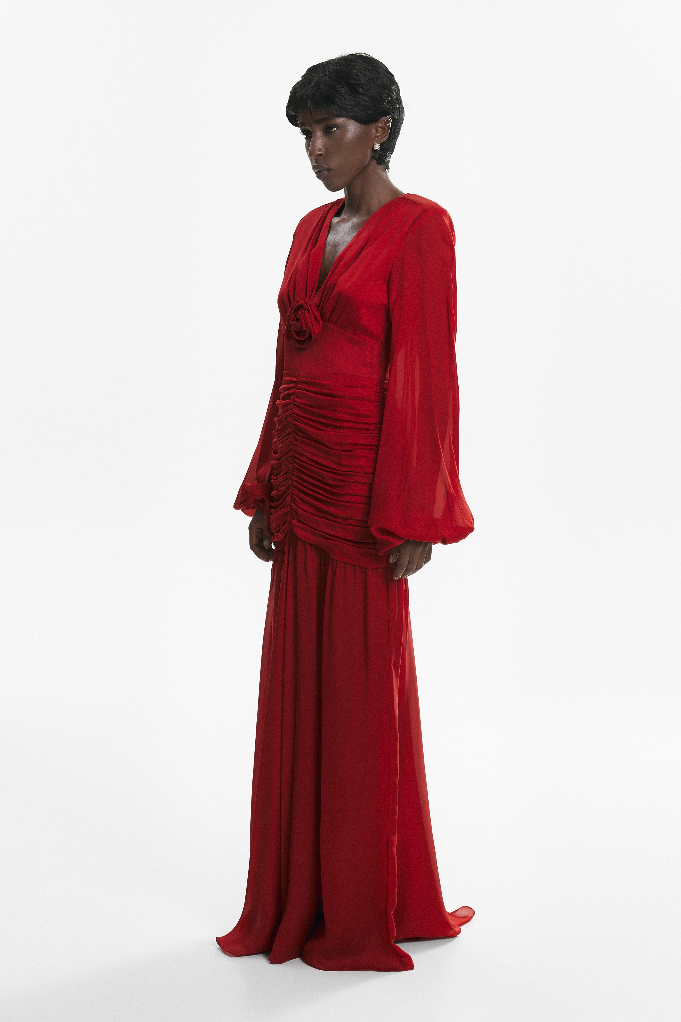 Ruched maxi dress in red