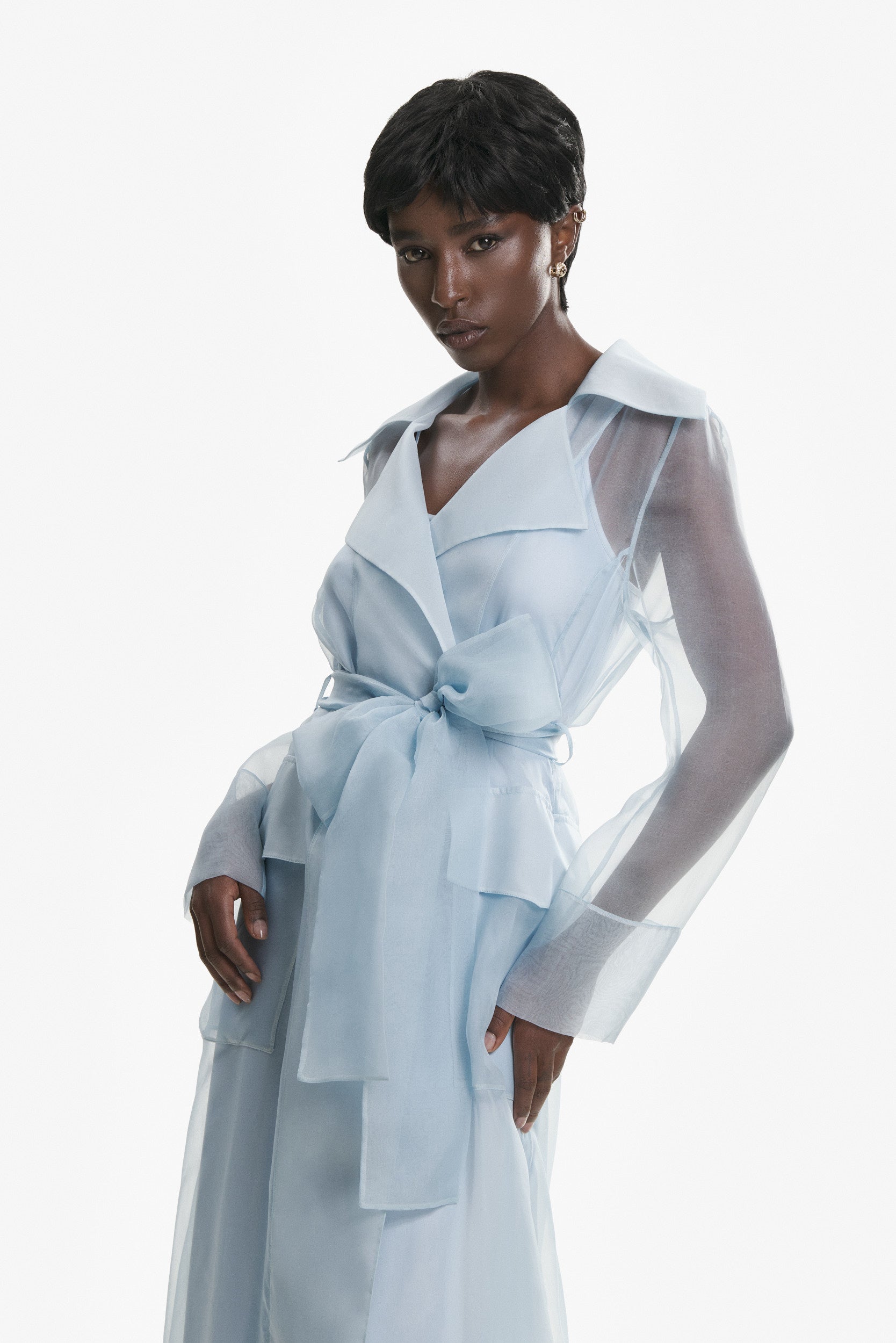 See through blue organza trench dress 32 See through blue organza trench dress 32