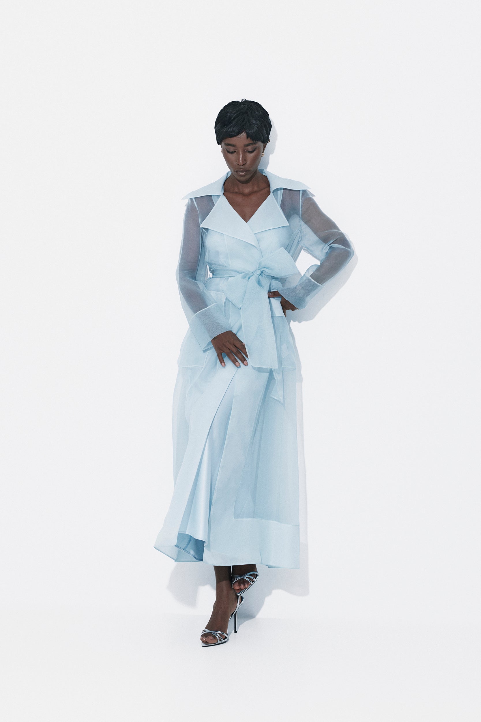 See through blue organza trench dress 32