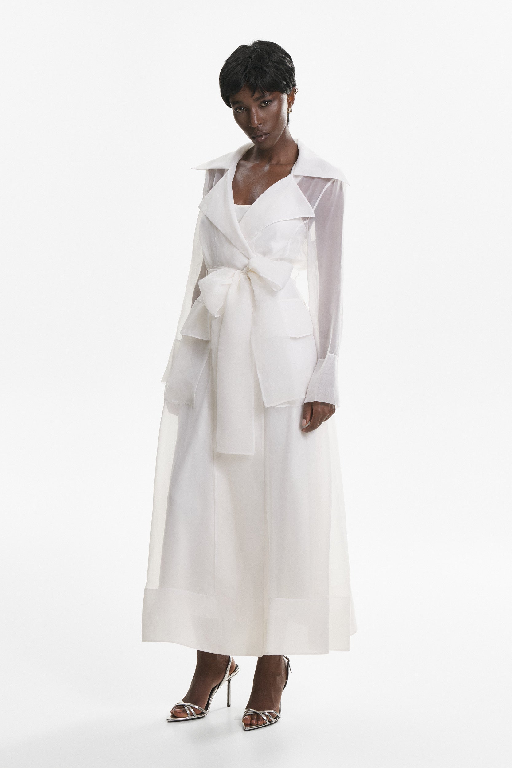 See Through White Organza Trench Dress