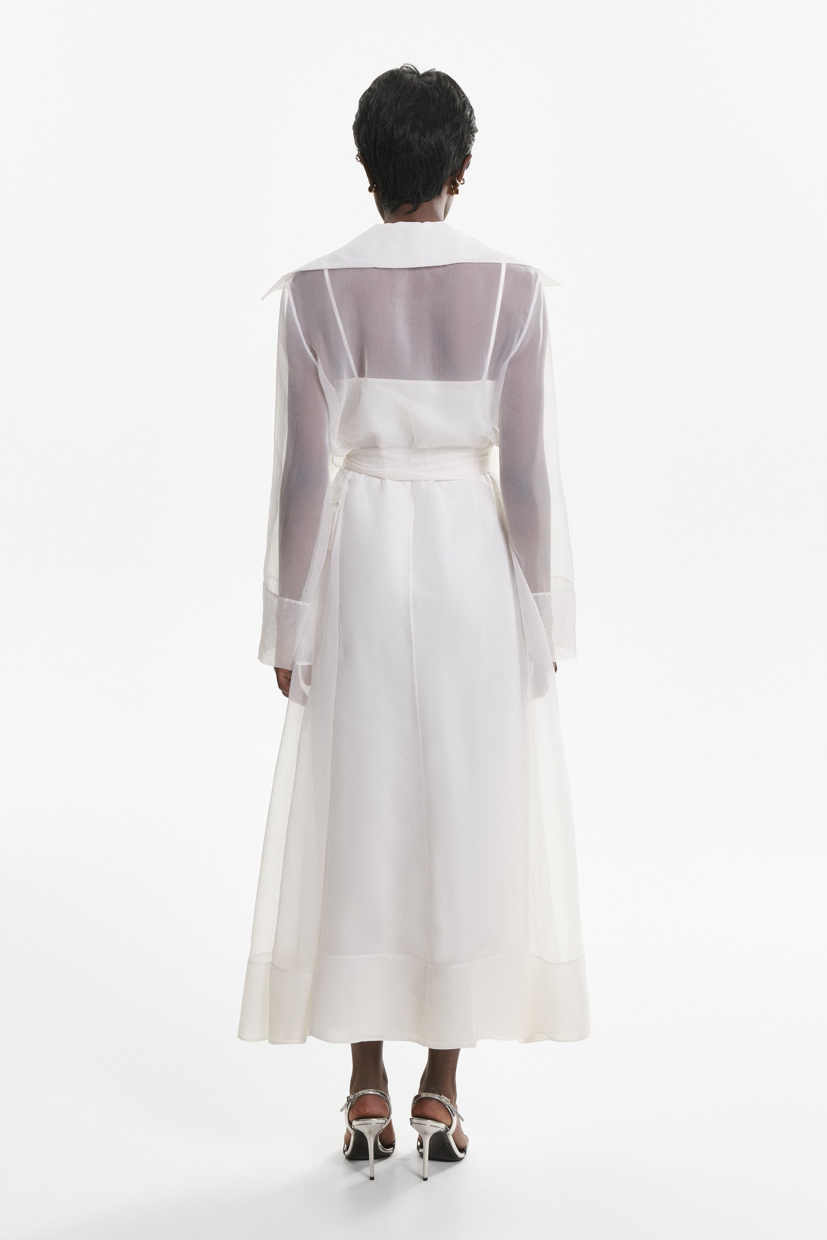 See Through White Organza Trench Dress