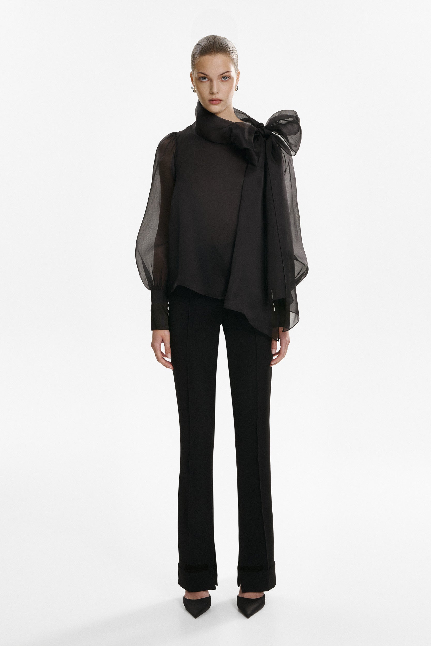 Sheer black organza-silk blouse