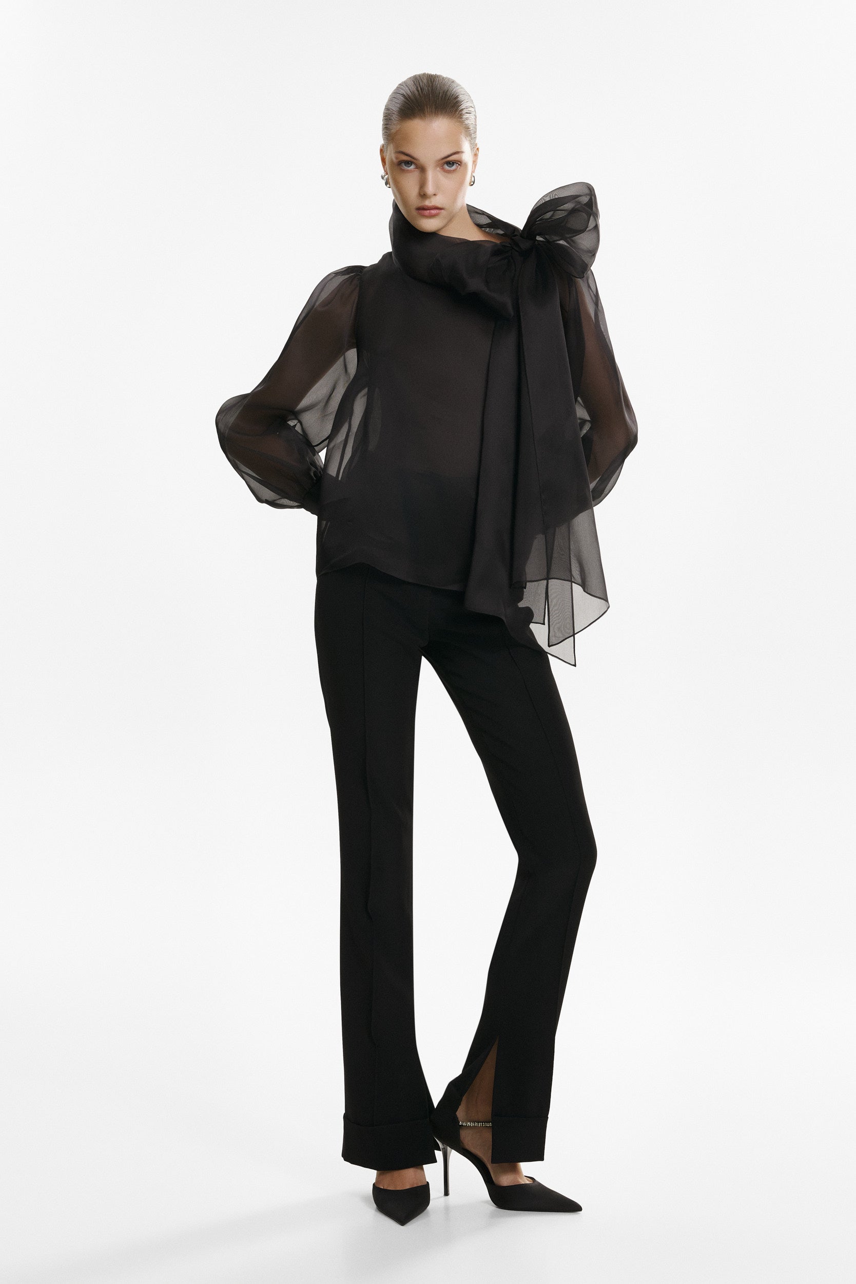 Sheer black organza-silk blouse