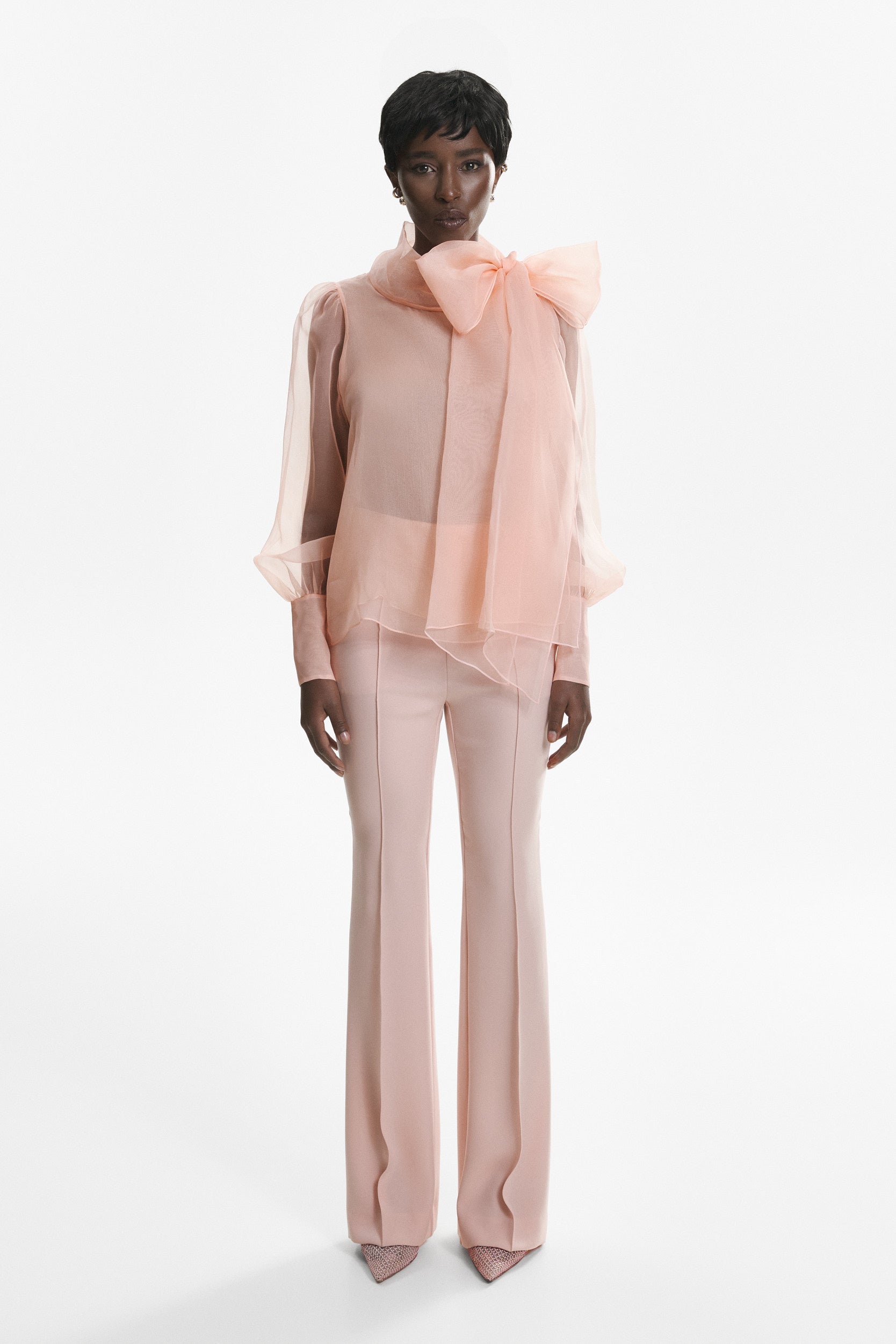 Sheer pink organza-silk blouse
