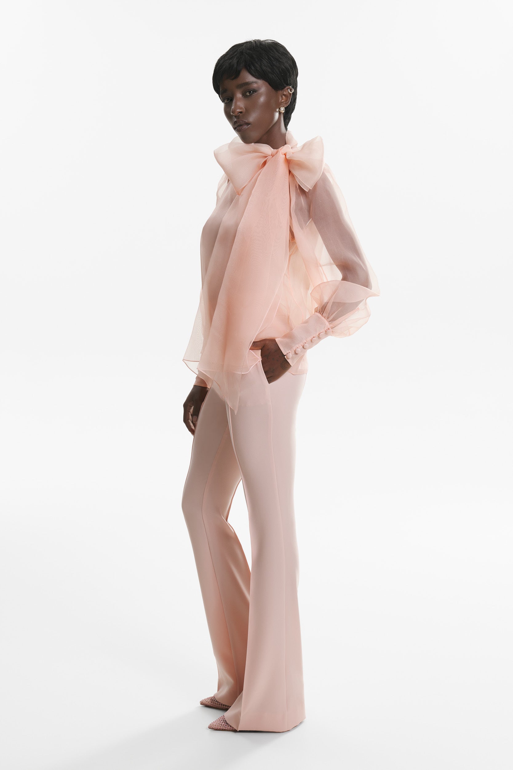 Sheer pink organza-silk blouse