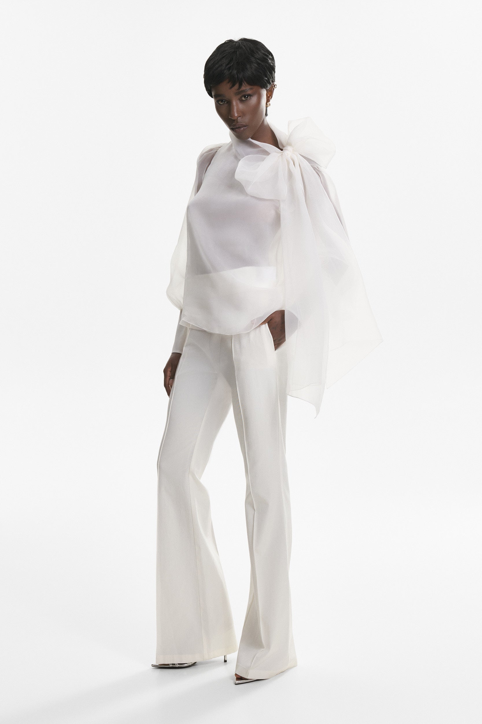 Sheer white organza-silk blouse