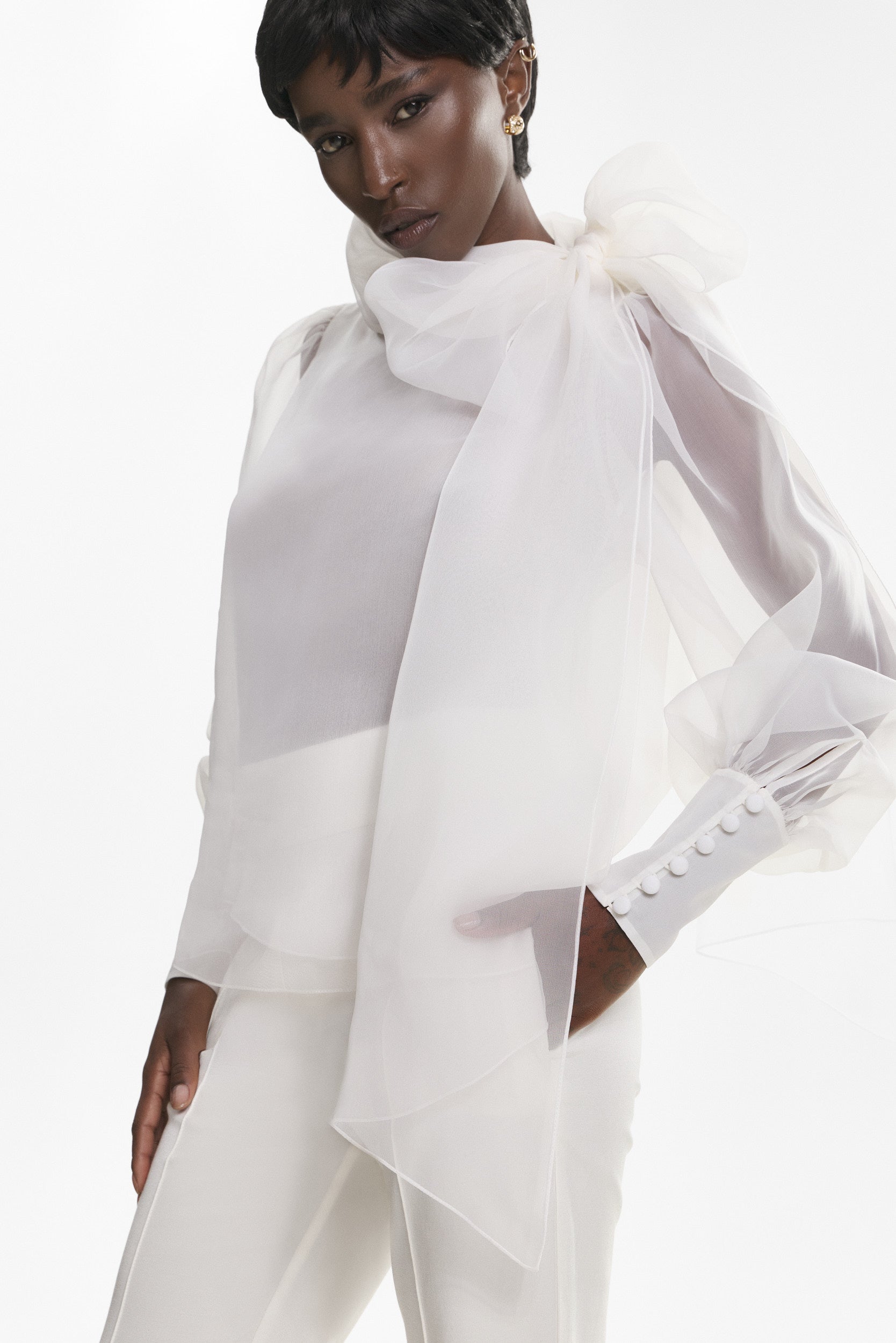 Sheer white organza-silk blouse