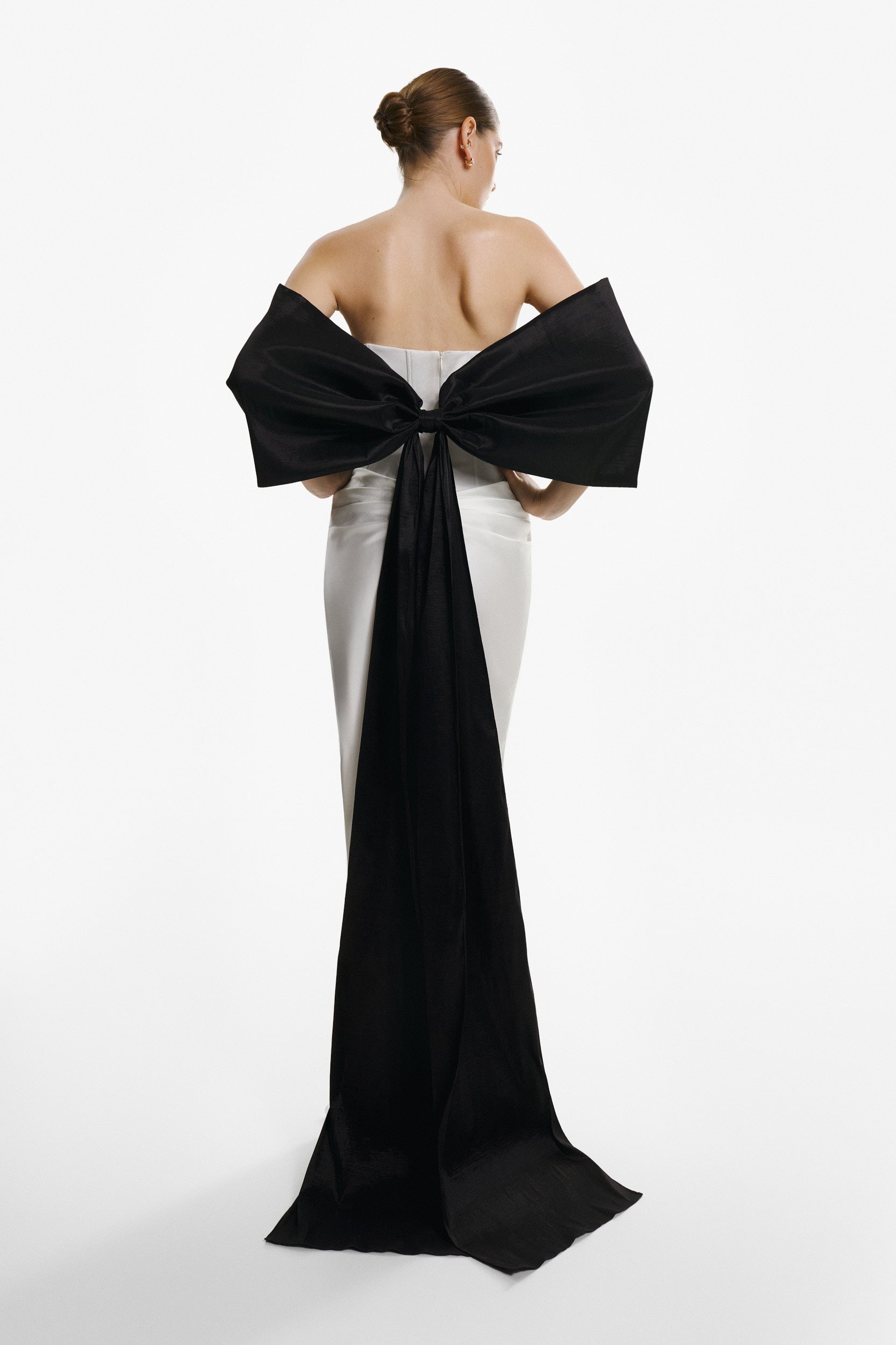 Strapless draped white gown