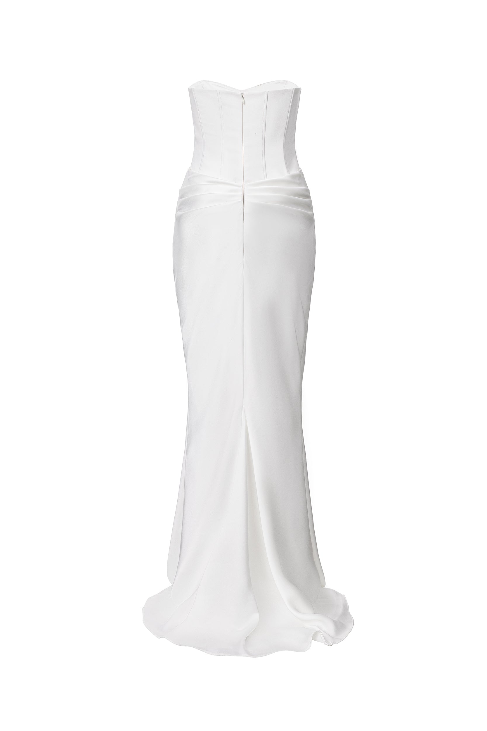 Strapless draped white gown