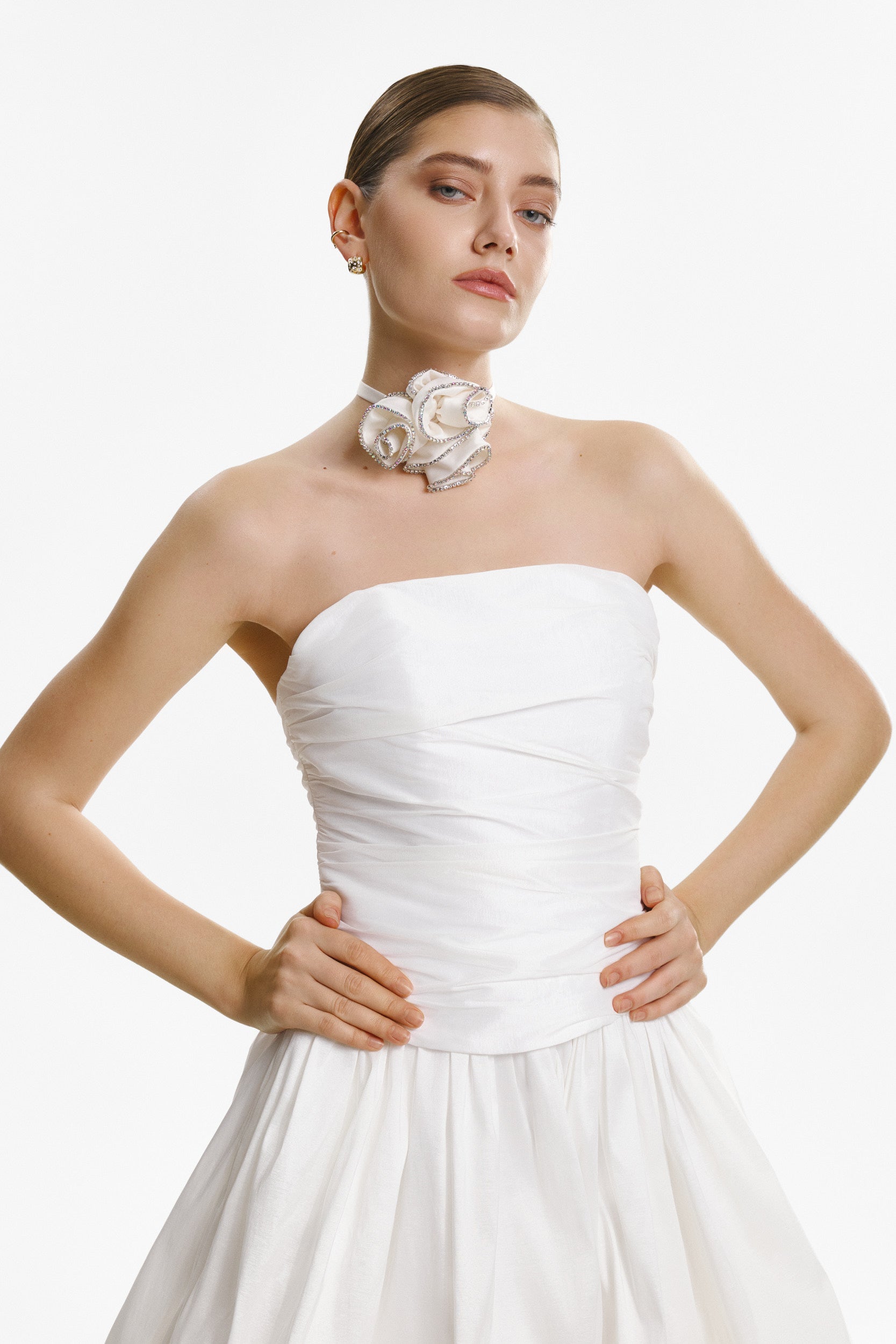 White trio rosette satin tie