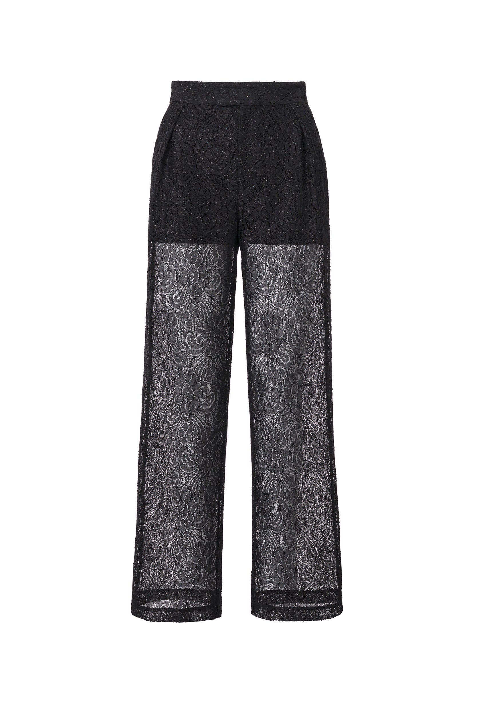 Wide-leg lace trousers in black