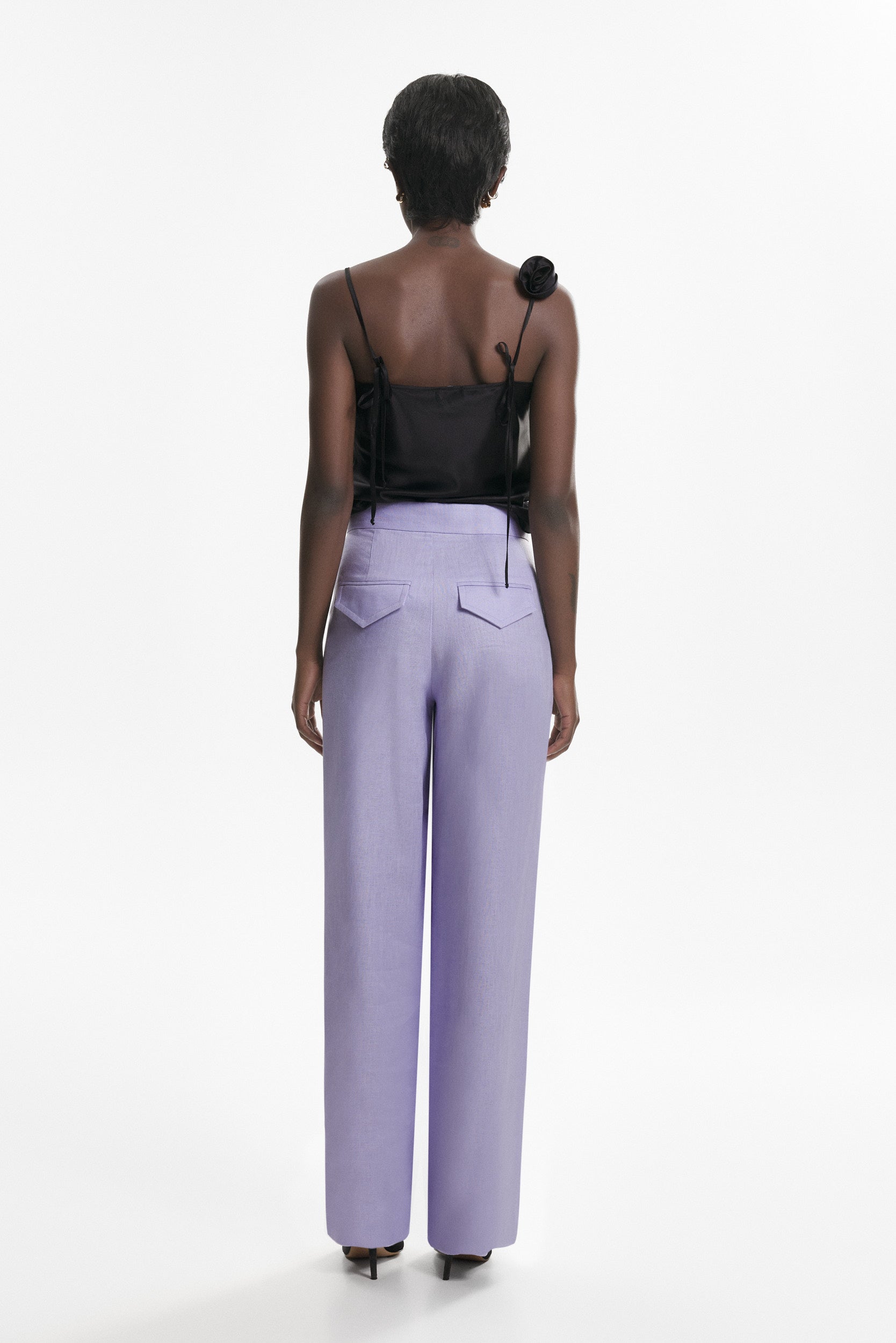 Wide-leg trousers in purple linen