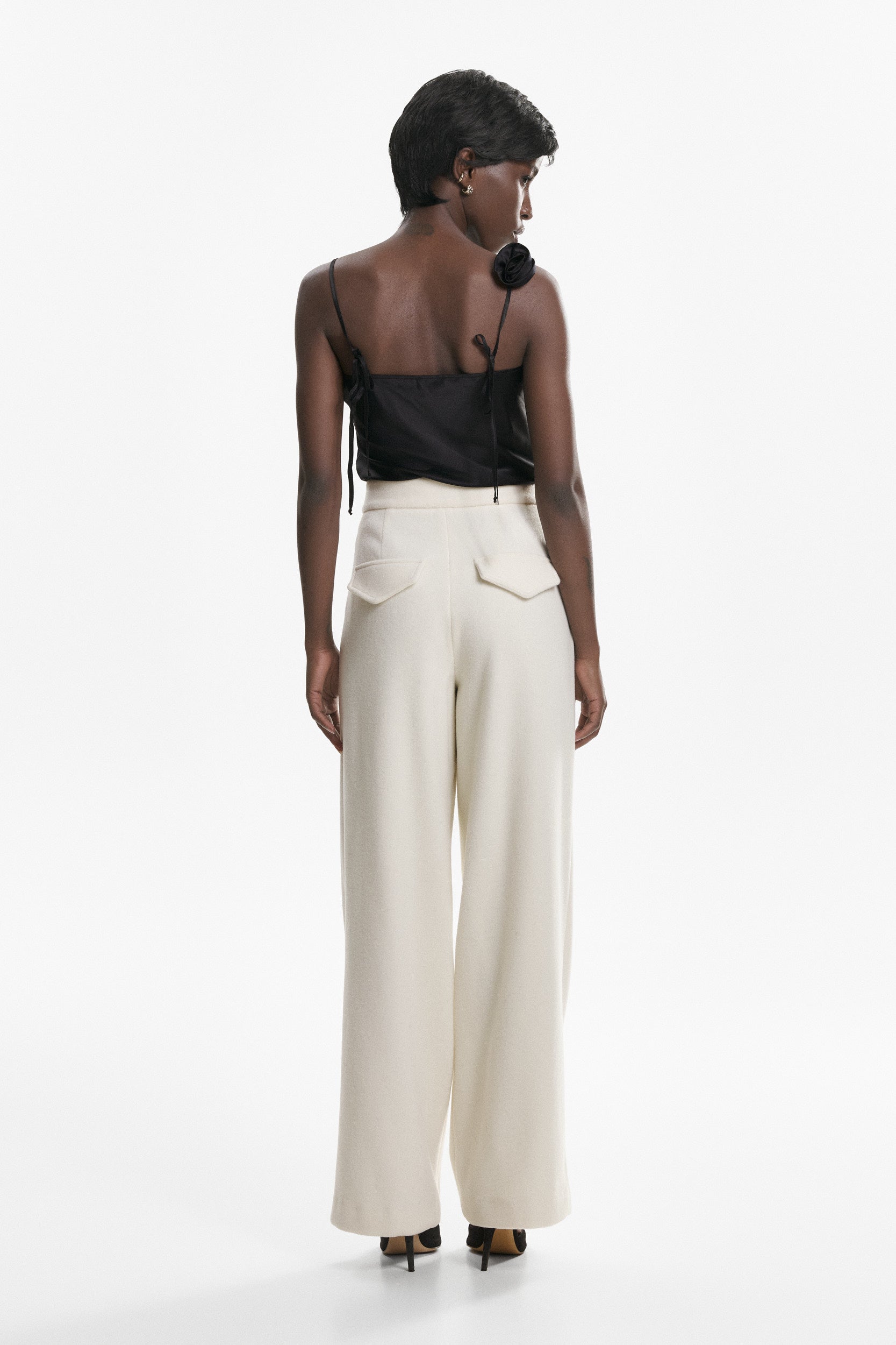 Wide-leg trousers in white wool