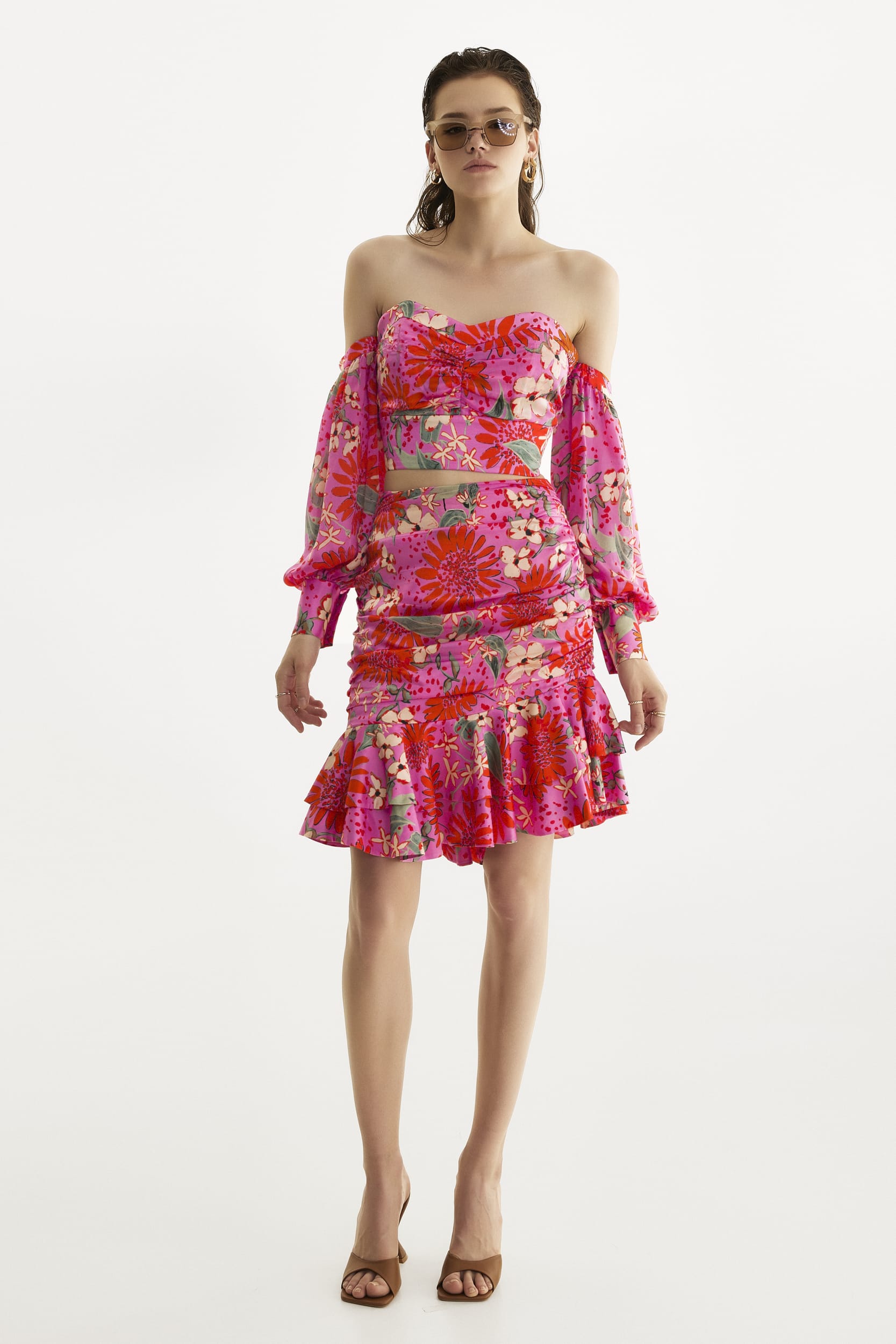 Summer Bouquet Off-The-Shoulders Crop Top
