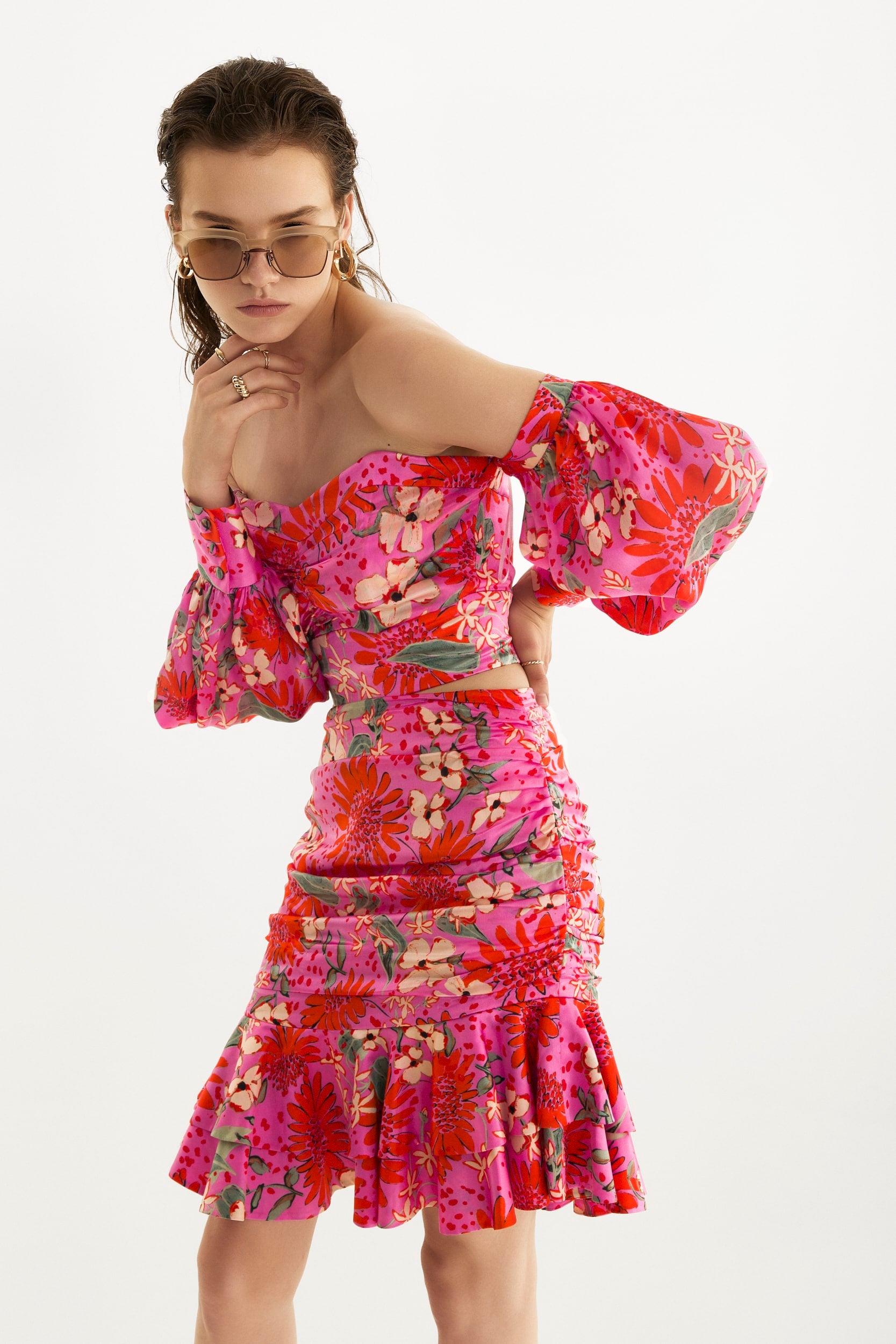 Summer Bouquet Pink Mini Ruffle Skirt