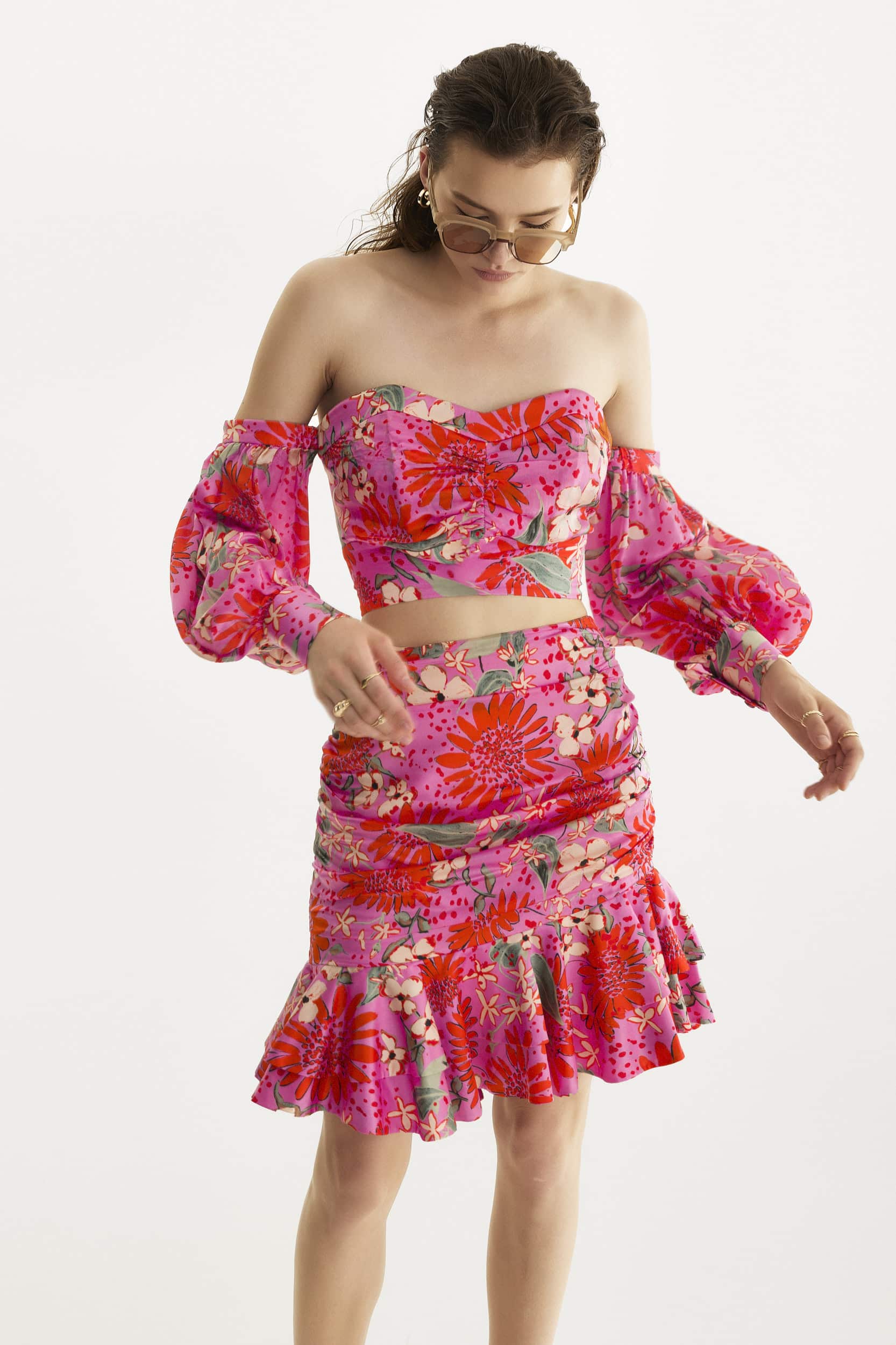 Summer Bouquet Pink Mini Ruffle Skirt