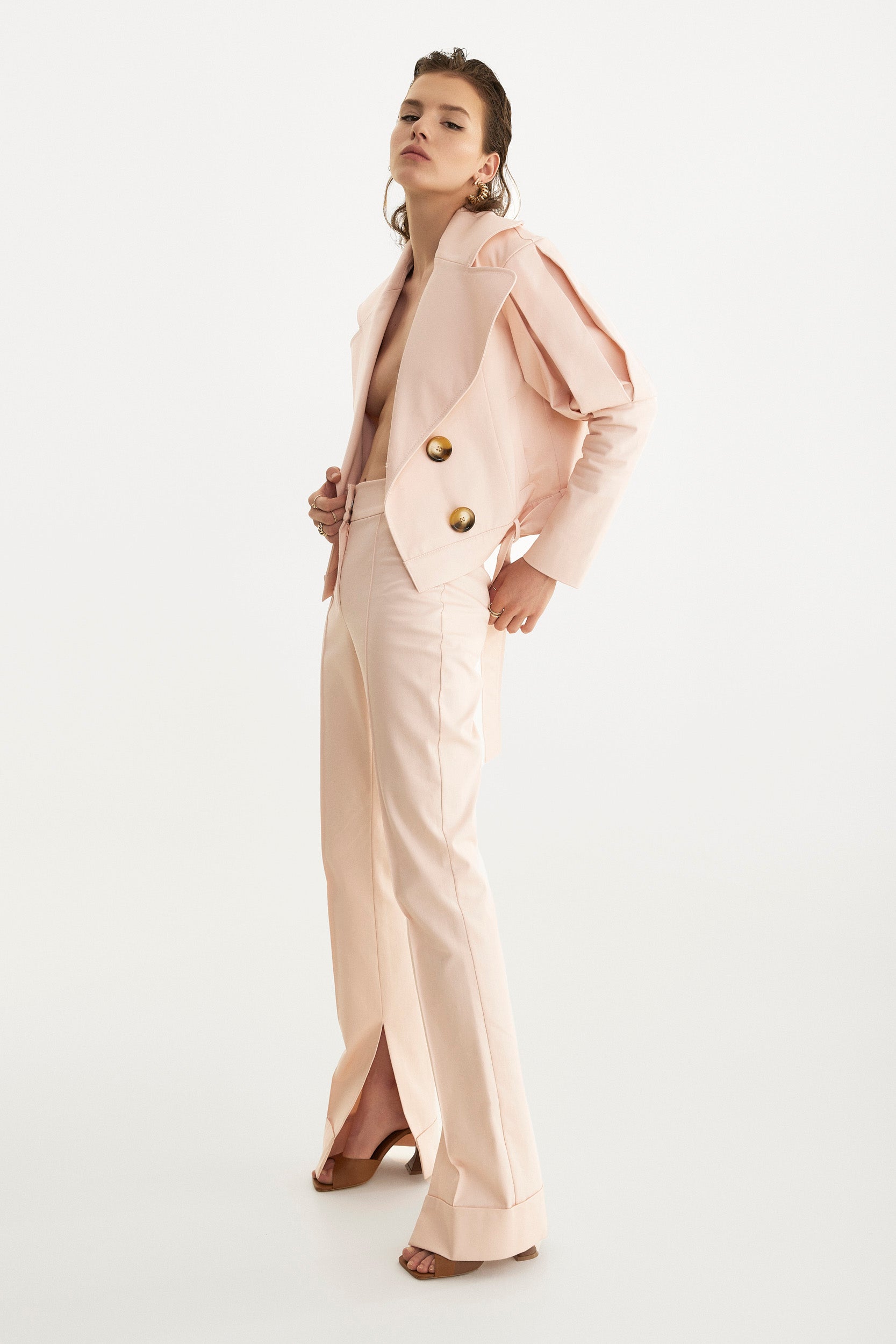 Statement jacket with oversized lapels in  pink