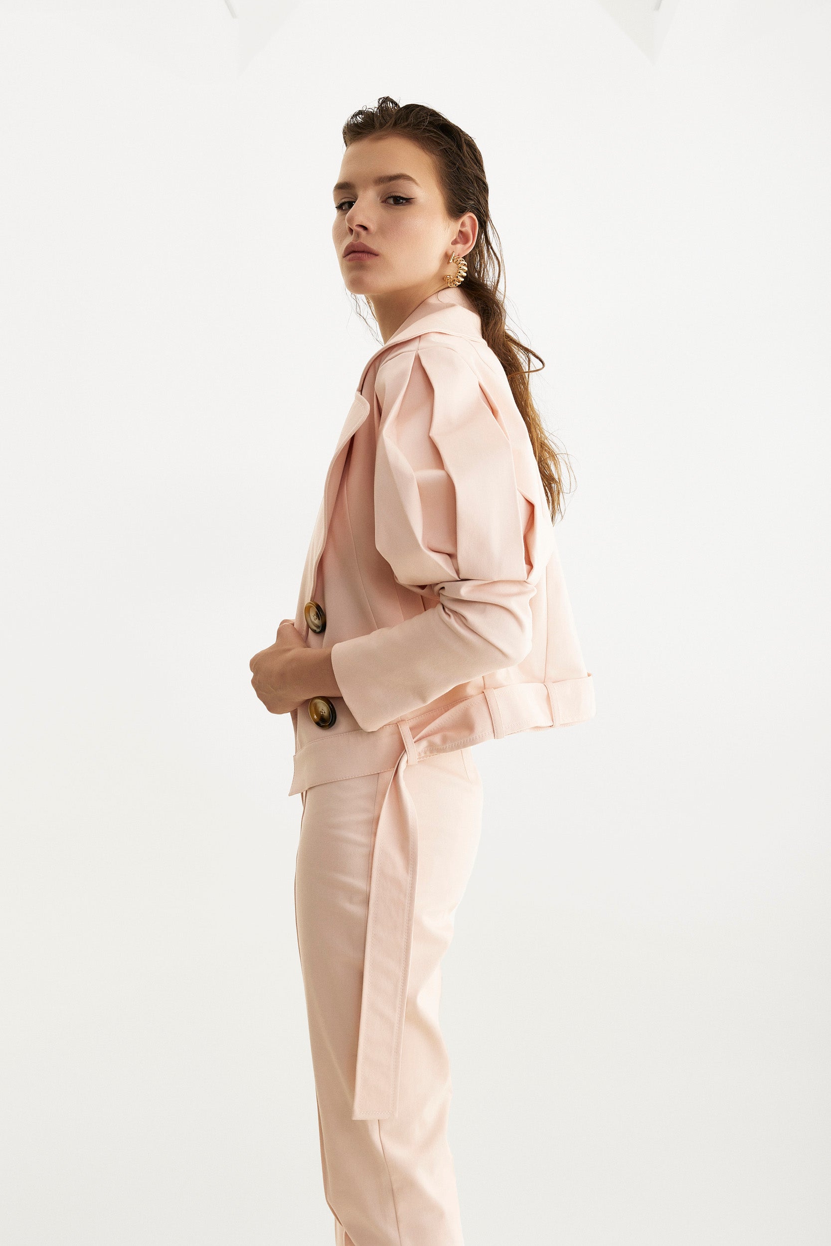 Statement jacket with oversized lapels in  pink