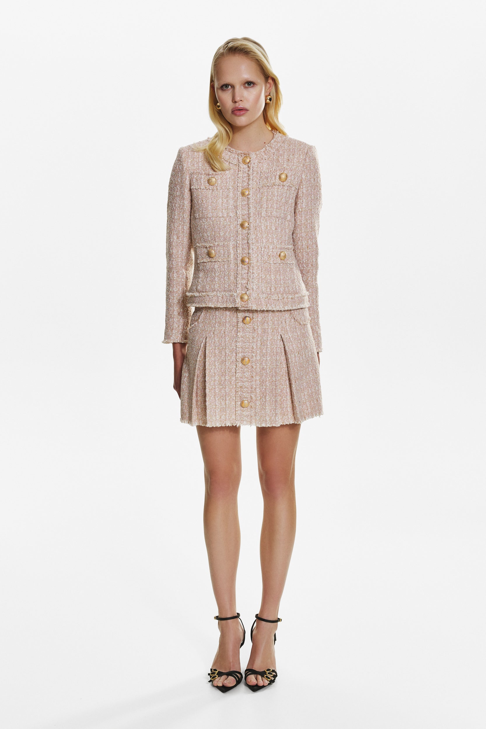 Pink tweed mini skirt