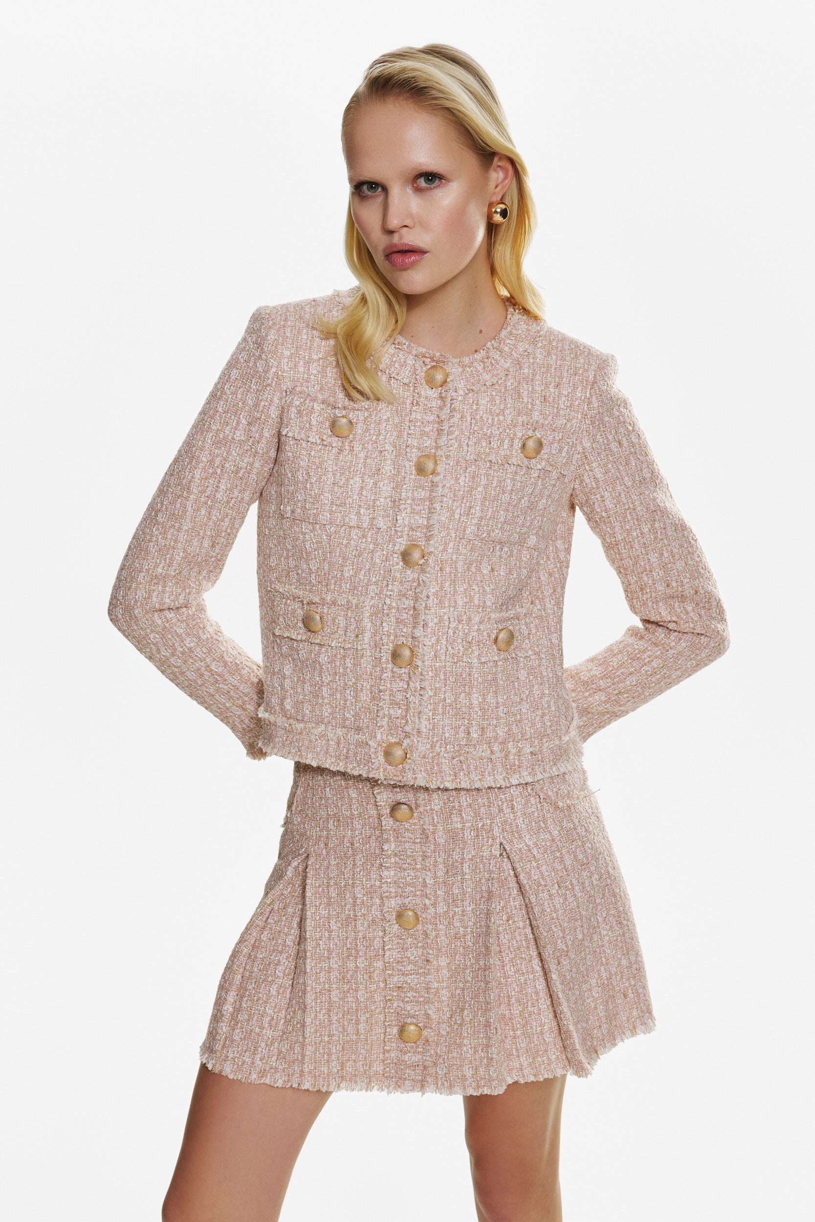 Cropped pink tweed jacket
