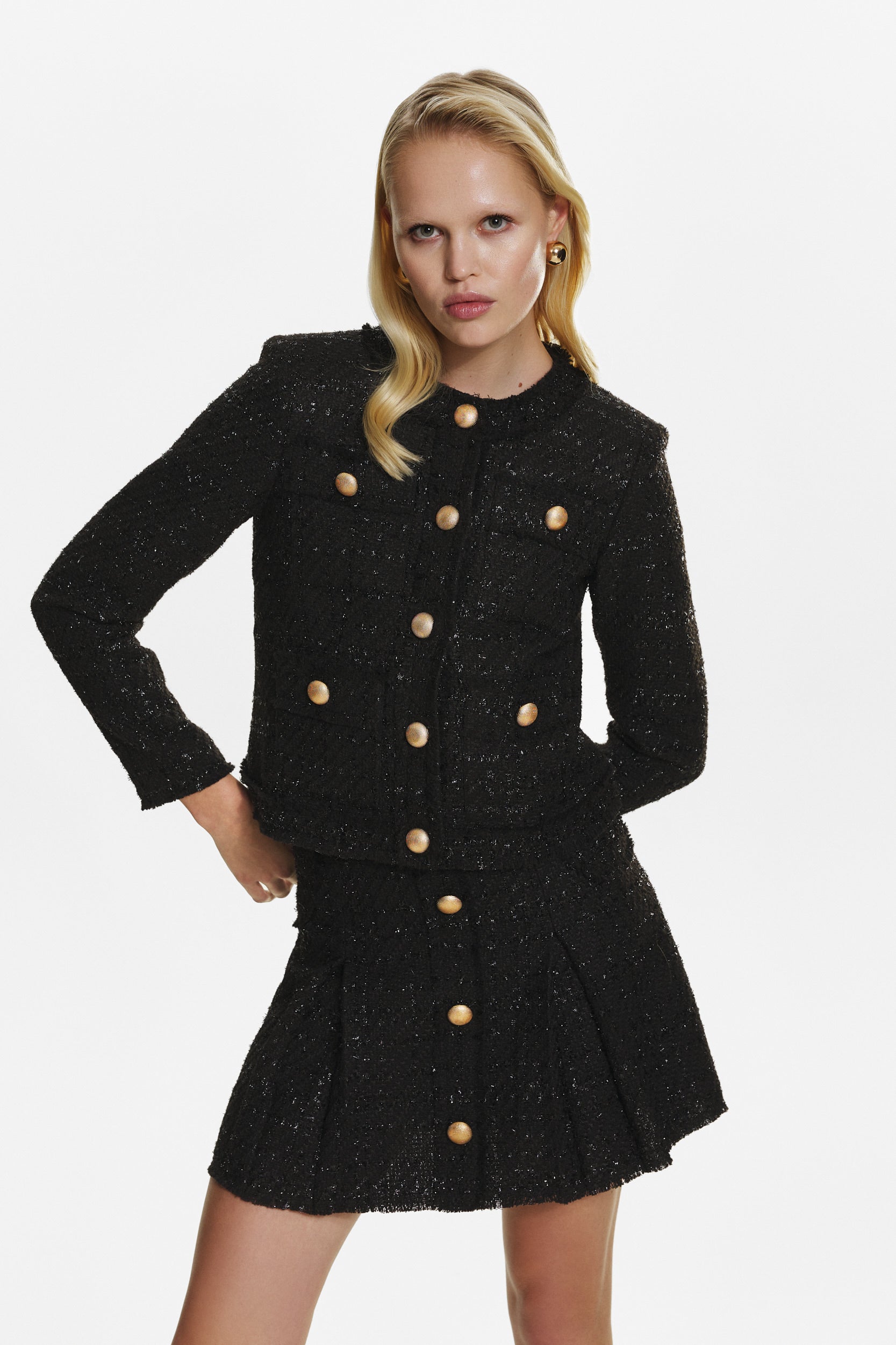 Cropped black tweed jacket